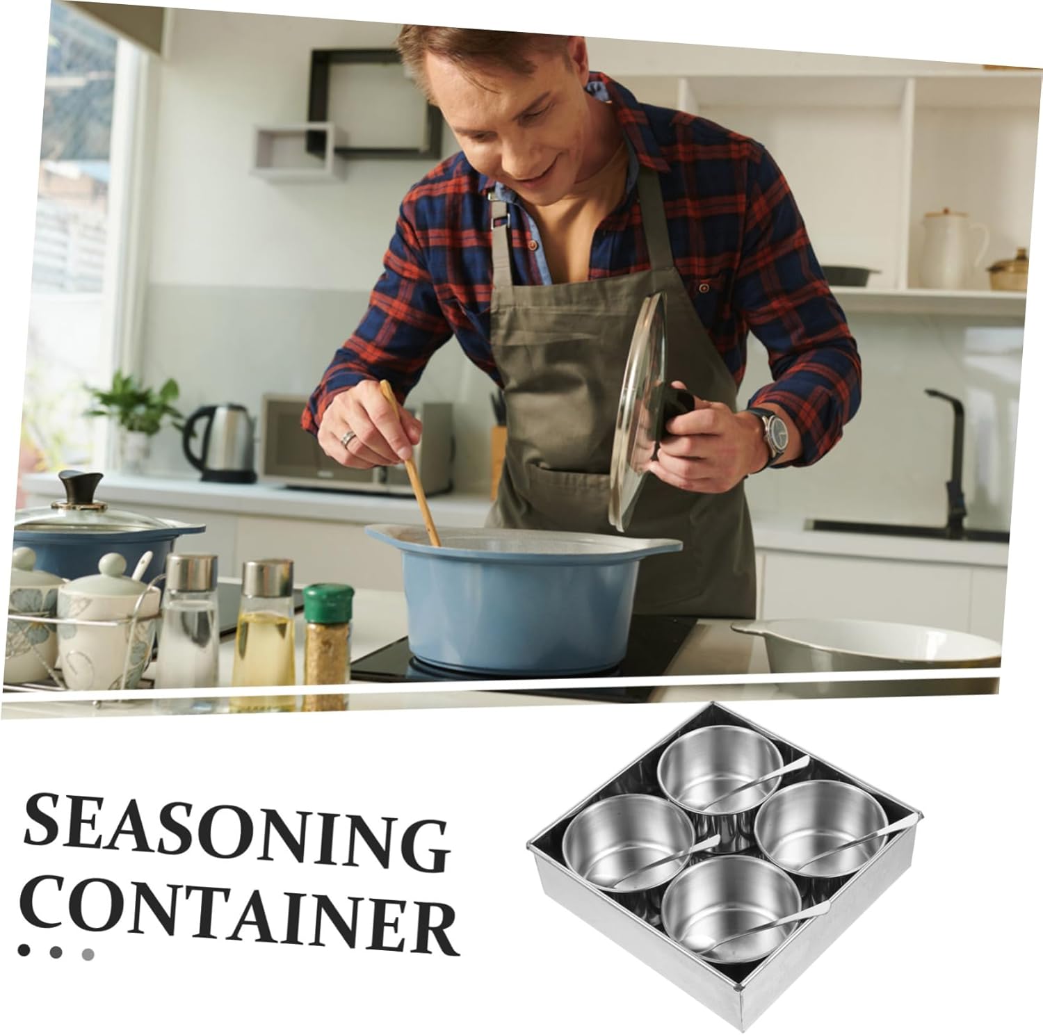 Luxshiny 1set Stainless Steel Spice Container Set Lid Compartment Seasoning Jar for Kitchen Storage Easy to Clean and Access Compact Design for Spices and Seasonings