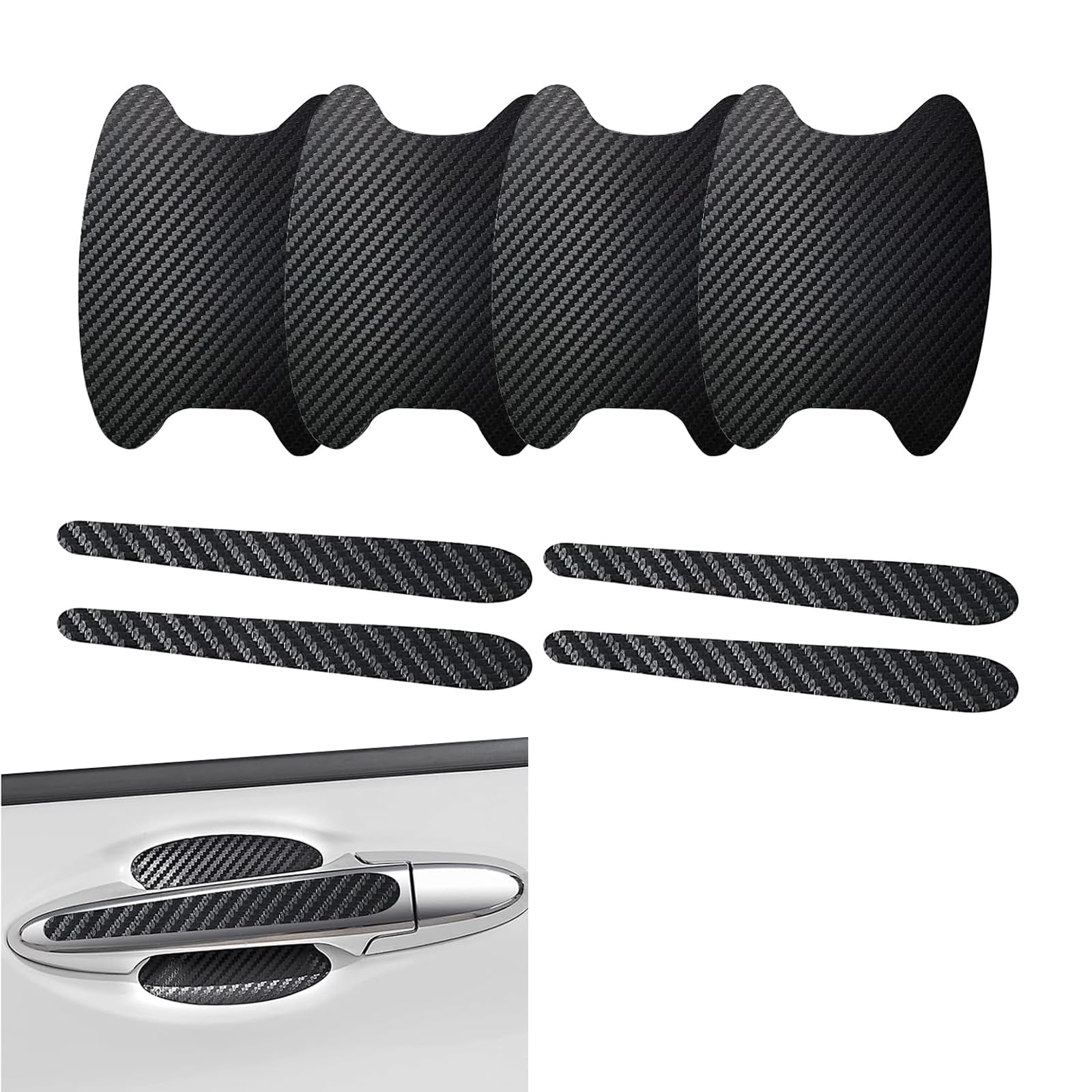 ijuicy 8 PCS Car Door Handle Protector Stickers, Carbon Fiber Leather Anti-Scratch Car Door Handle Cover, Waterproof Protection Film Car Door Bowl