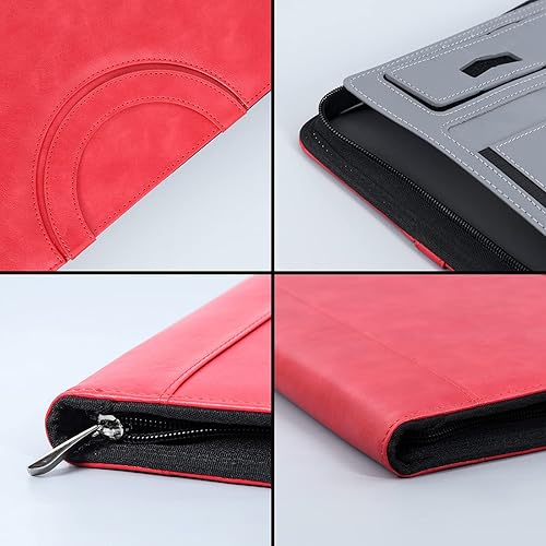 Miniatura 4 de Carpeta de cuero con cremallera para mujereshombres, cartera de negocios con asa oculta, organizador de conferencias de 13.5 x 10.1 pulgadas,