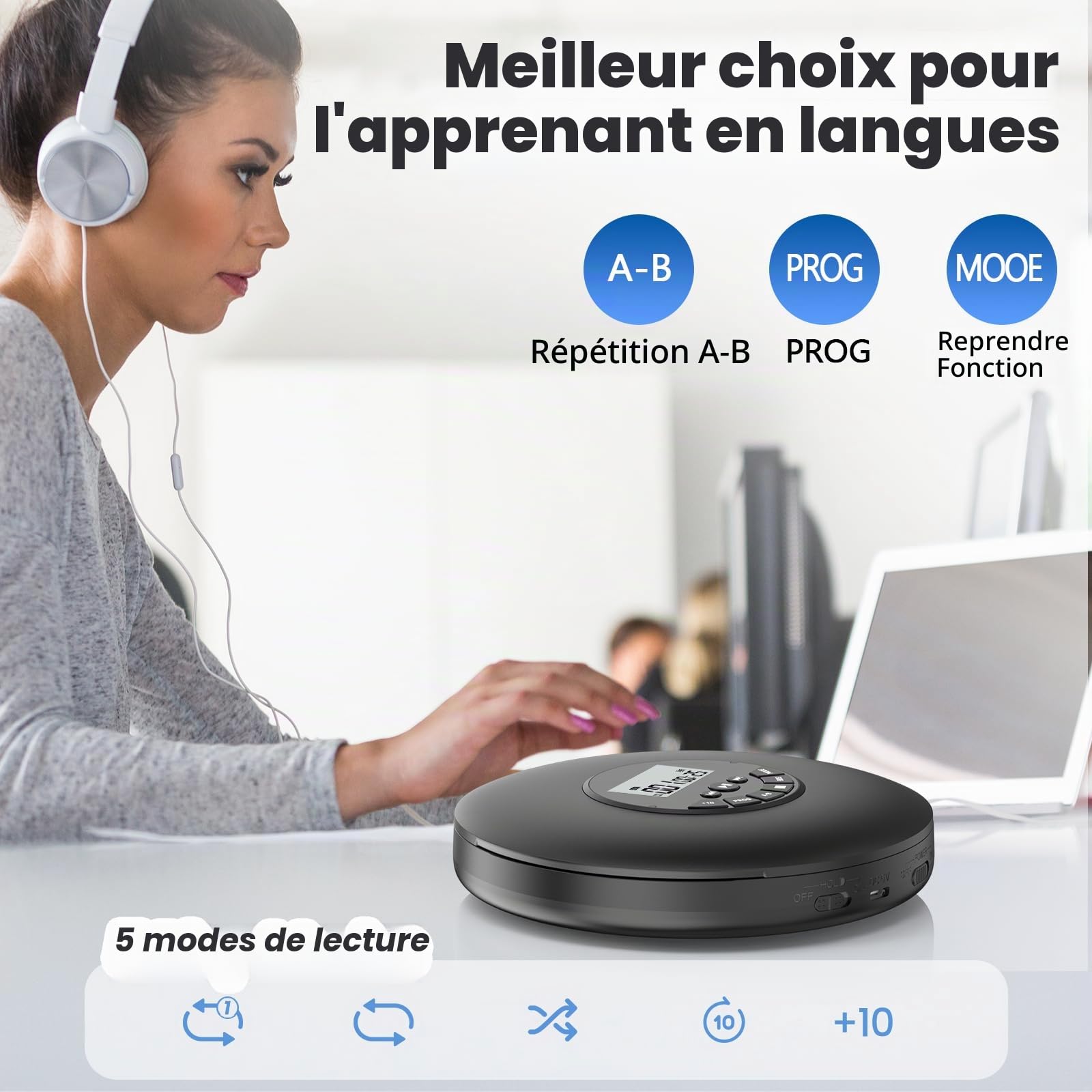 Lecteur CD Portable Arafuna avec Protection Anti-Saut, Casque Inclus