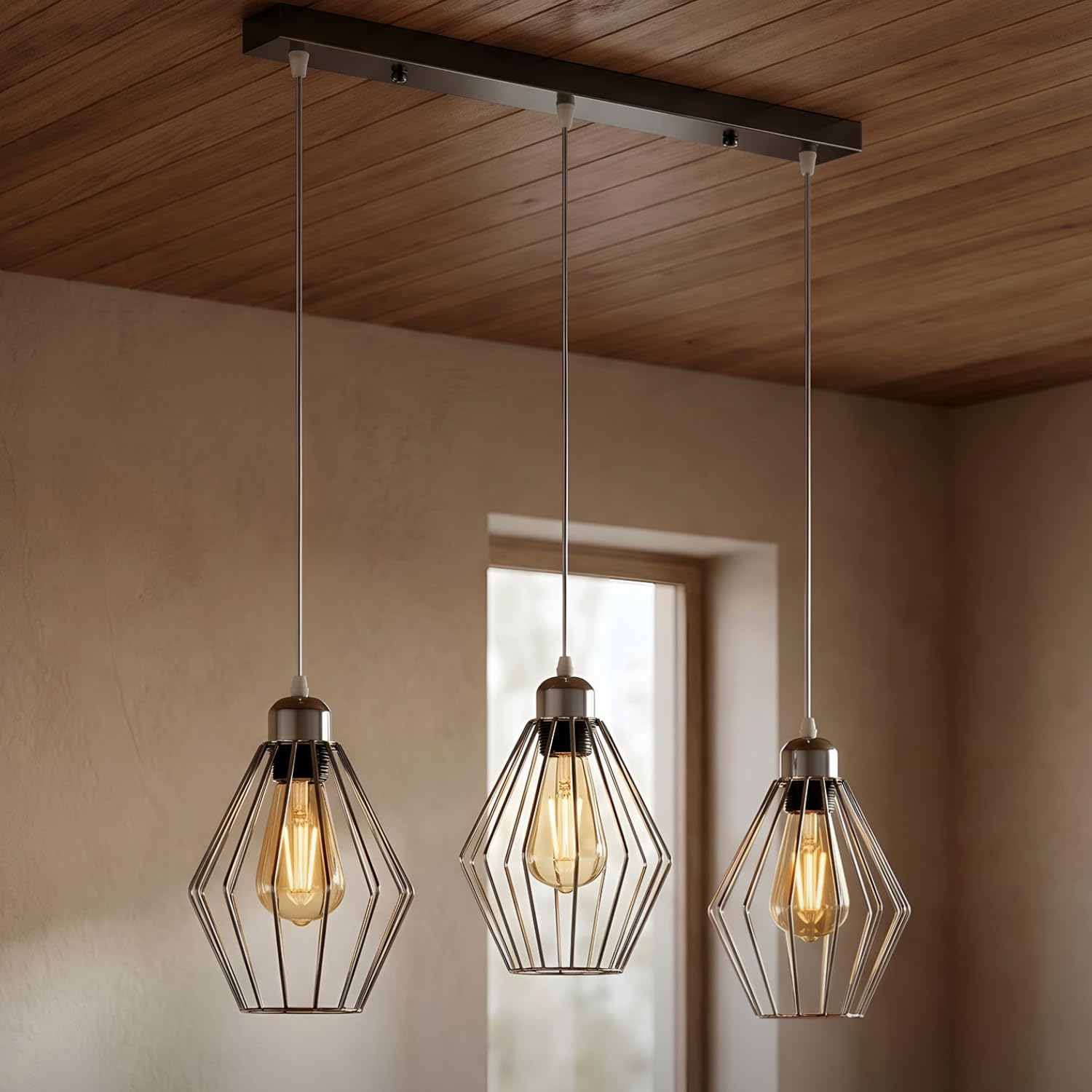 Modern 3 Head Ceiling Pendant Light Fixtures Chrome Metal 20 cm With Bulb — image 1