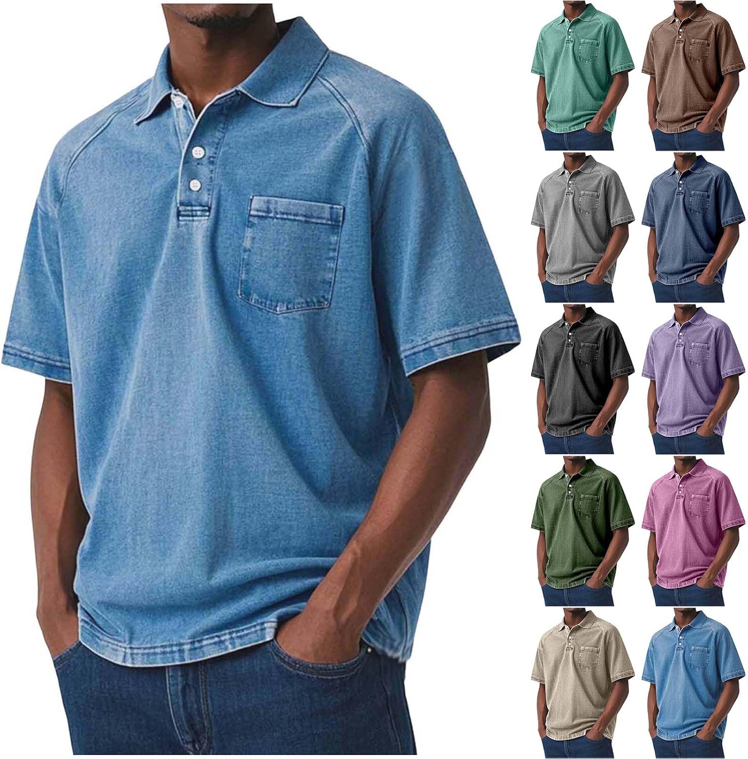 Men's Golf Shirts Short Sleeve Distressed T-Shirts Plus Size Button Up Collared Casual Summer Tee Tops