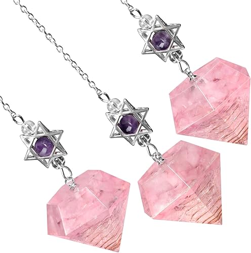 Miniatura 3 de Rockcloud Péndulo de piedra para meditación de división de radiestesia, reiki, curación, equilibrio de energía con atrapasueños, cristal de cuarzo