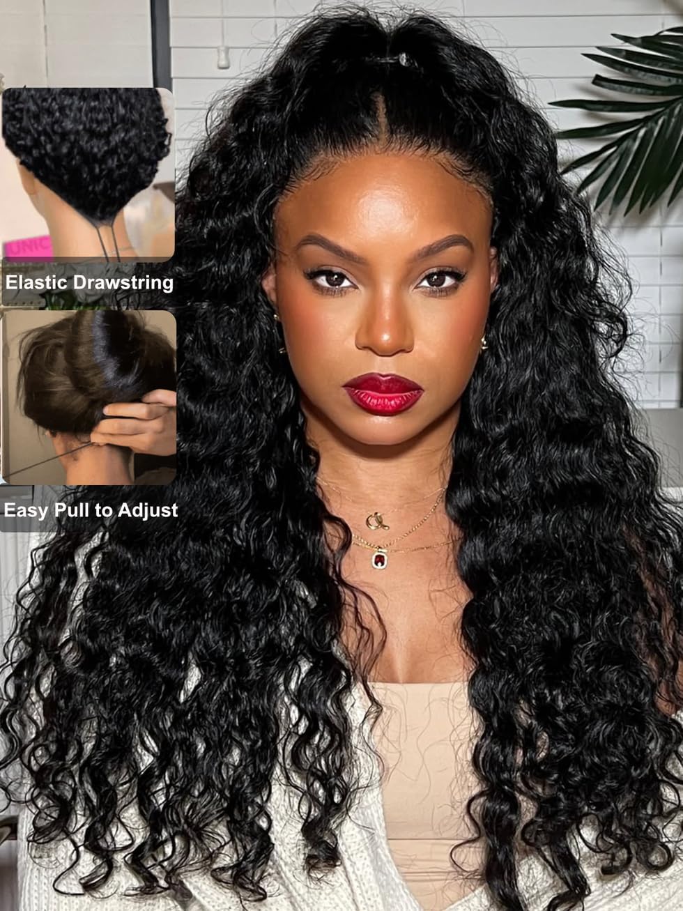 Water Wave 13x4 Lace Front Human Hair Wig Glueless Drawstring Pre Plucked PreMax 180% / 250% Density Water Wave Glueless Flexi-Fit  main image 3