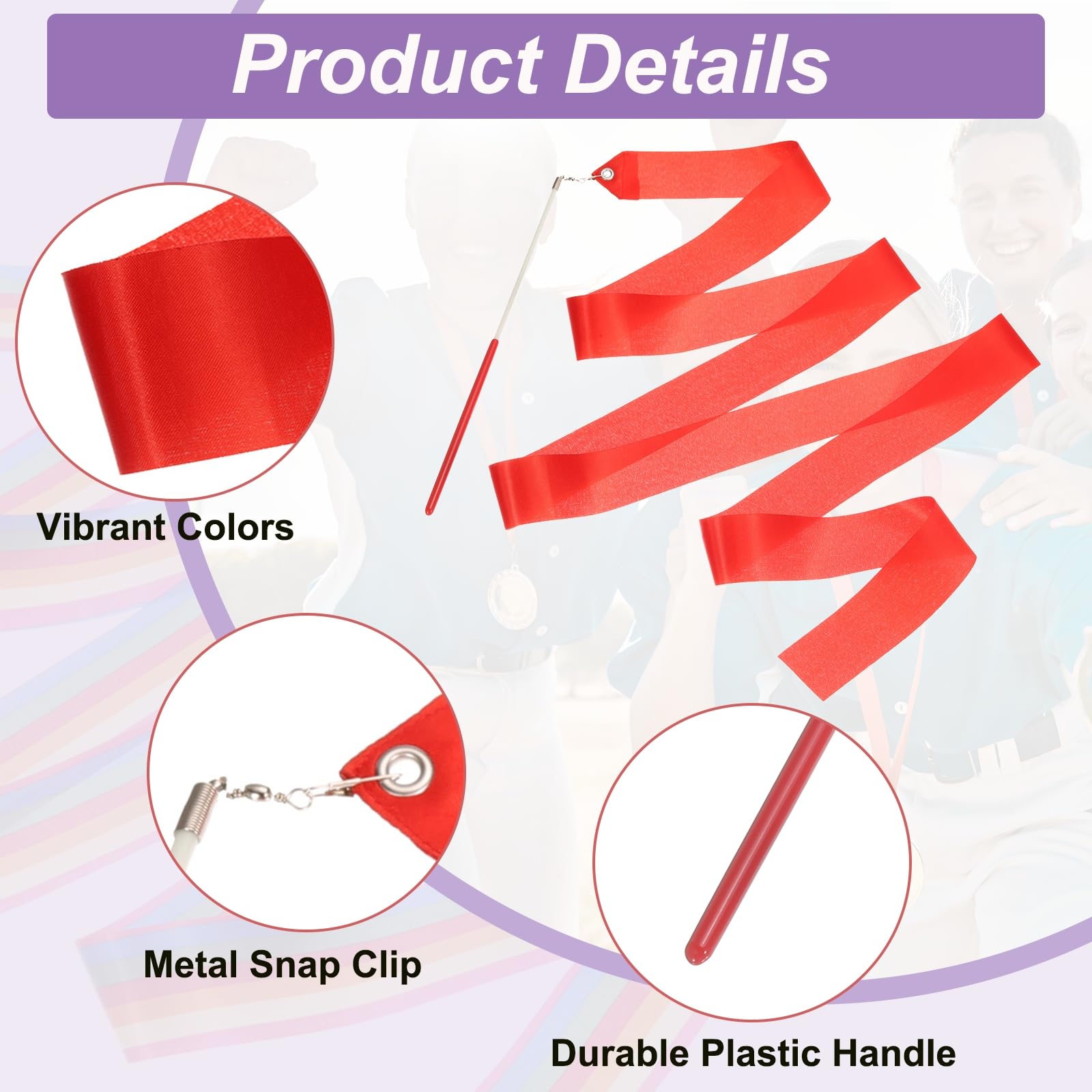 PATIKIL Dance Ribbons, 6 Pack 78.7 Inch Gymnastics Dance Streamers with Non-Slip Wand Dance Flags for Gifts Dancing - Image 3