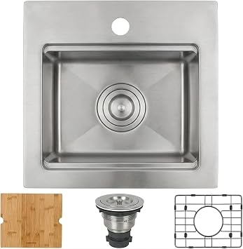 Drop In Bar Sink, 15 x 15 Inch Stainless Steel Topmount Sink