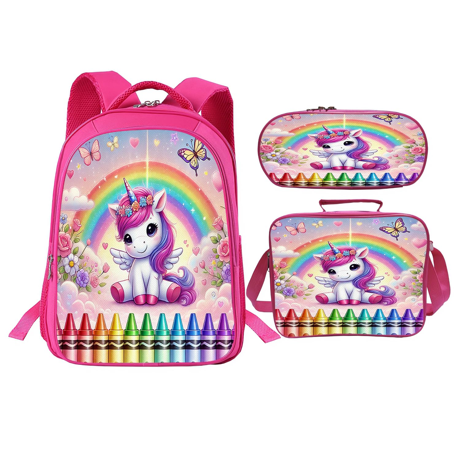 UIAMT 3PCS Unicorn Backpack for Boys Girls, Kids Backpack Set with Lunch Box, Lightweight Backpacks Gifts for Kids Children Teen Toddler Elementary