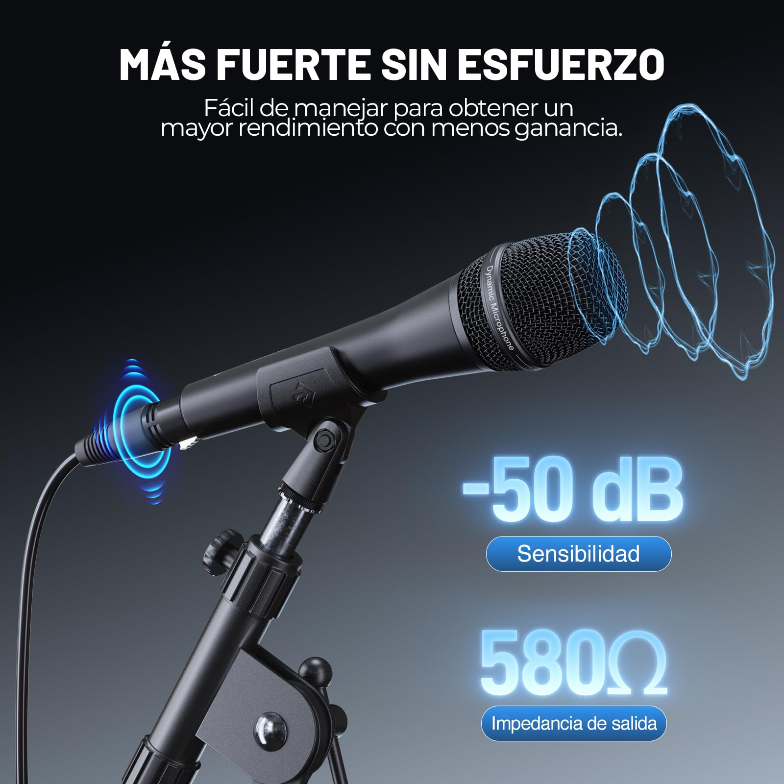 Phenyx Pro Micrófono Vocal Dinámico Supercardioide XLR PM-26 | Patrón supercardioide, Mic de mano dinámico, Cable XLR de 5 m, Clip de micrófono, Bolsa de transporte, Canto, Escenario