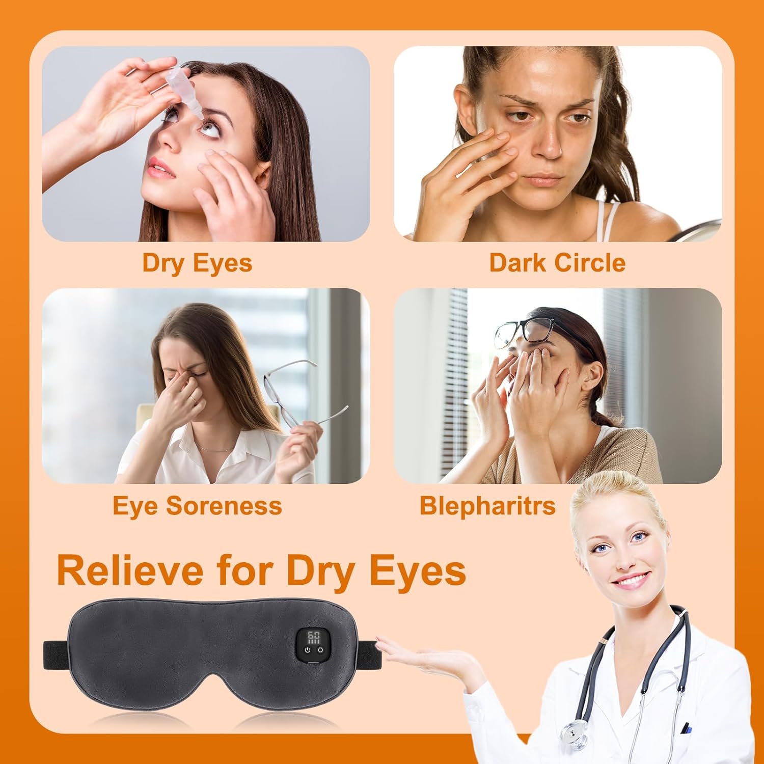 Silk Heated Eye Mask Cordless, Warm Eye Compress for Dry Eyes, Rechargeable Eye Heating Pad with 1000mAh Battery, 4 Heat Levels, 4-Level Timing(Grey)
