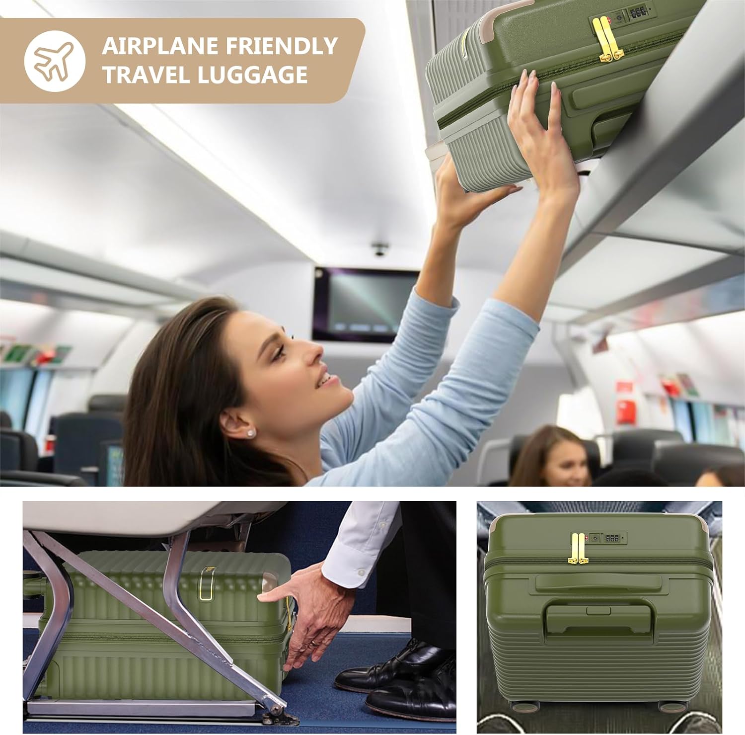 Joyway Carry on Luggage With Removable Spinner Wheels & Built-In TSA Lock, 18 Inch Carry on Suitcase Hard Shell for Lightweight Travel (Dark Green)