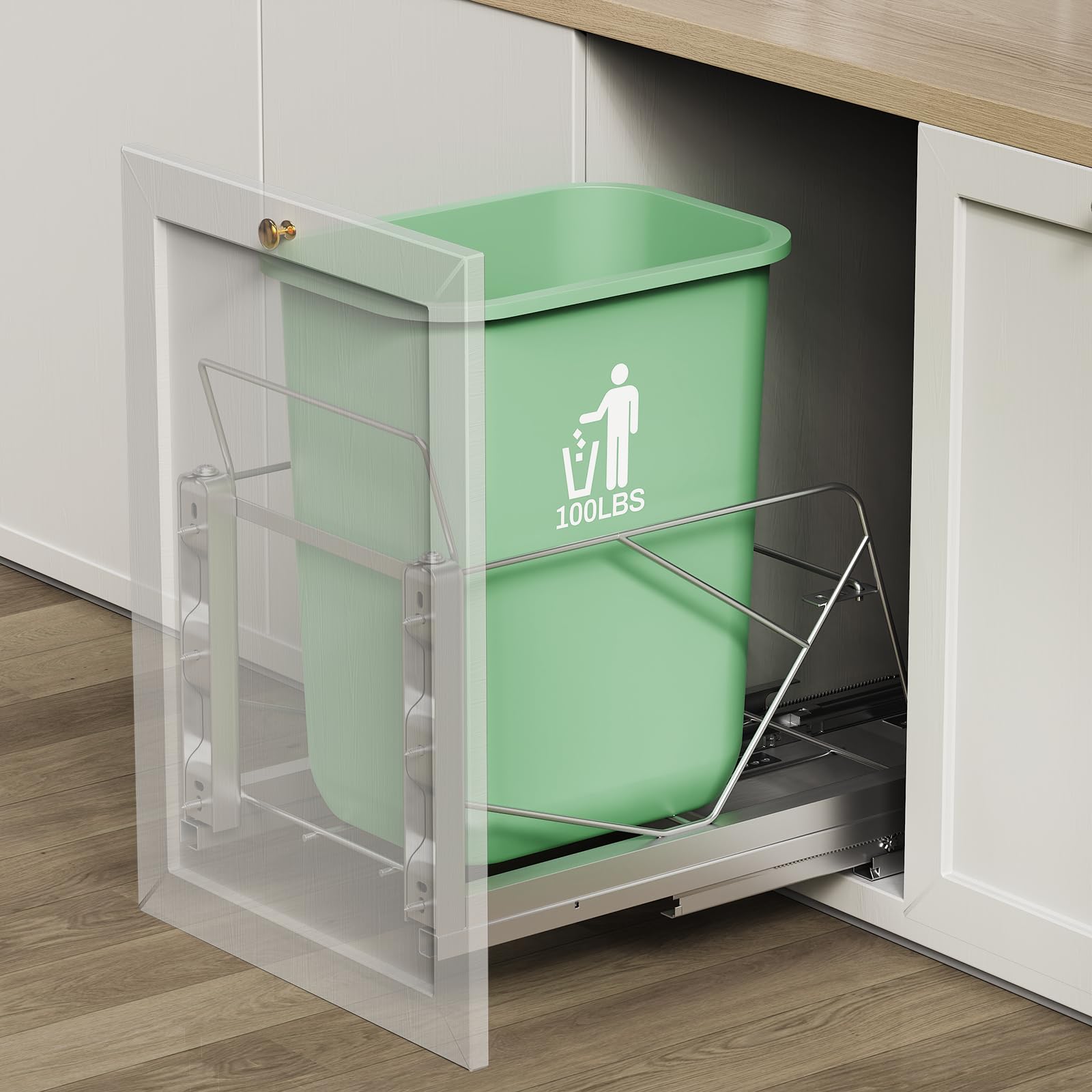 Photo 1 of LIONONLY Pull Out Trash Can Under Cabinet, Door Mount & Pull Handle Twin-Mode, Pull-Out Garbage Holder, Under Sink Pull-up Kit with Soft-Close Slides, for Kitchen, Sink, Drawer(Bin Not Included)