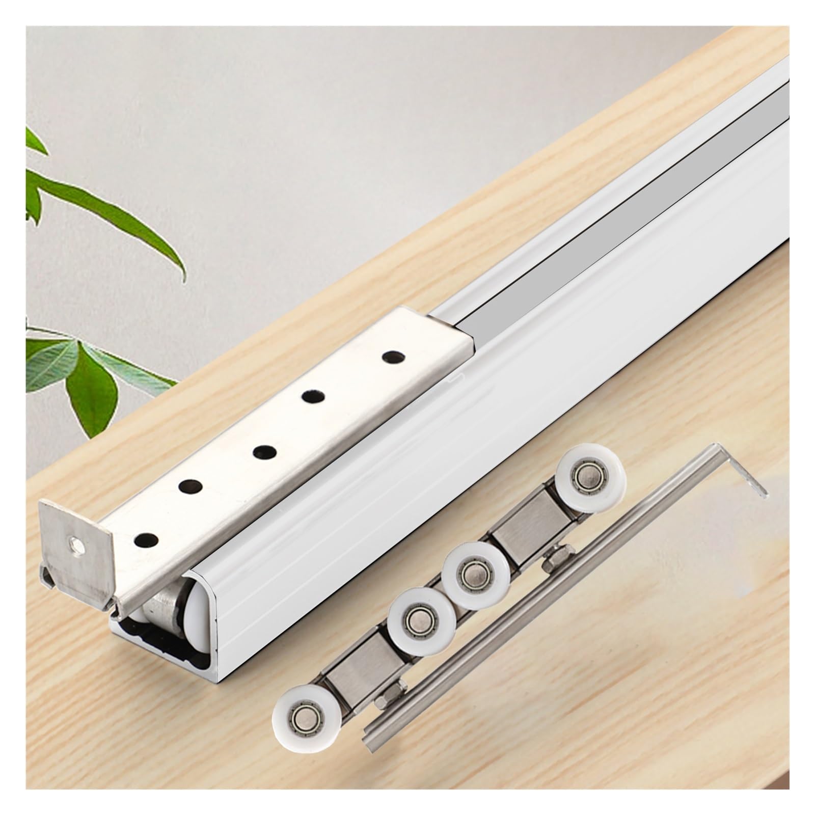 Rail invisible pour porte coulissante avec amortisseur fluide et quincaillerie complète