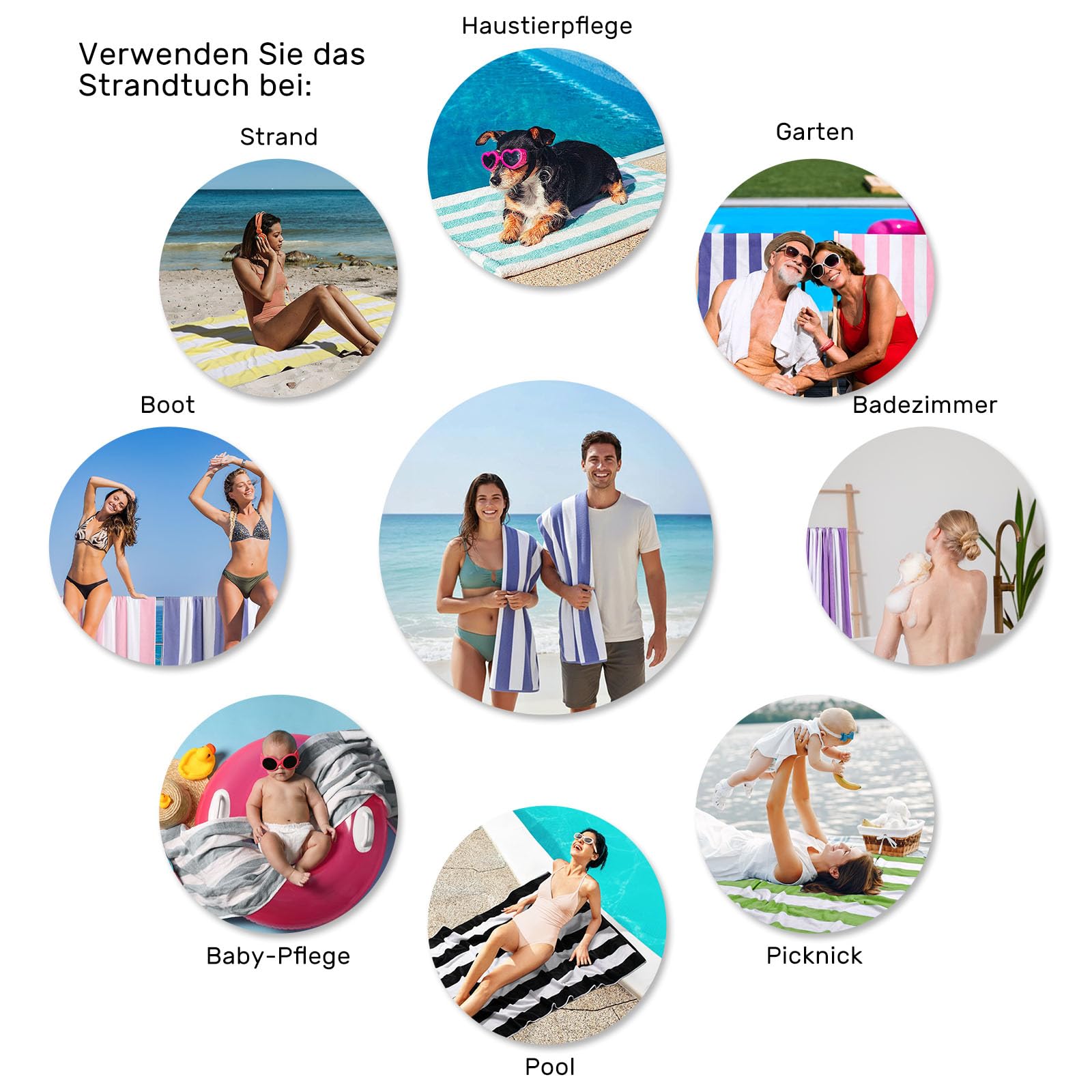 Übergroßes Strandtuch aus Baumwolle, extra groß, 180 x 100 cm, weich, saugfähig, Pool-Handtuch für Erwachsene, gestreiftes Cabana-Badetuch (Sand)