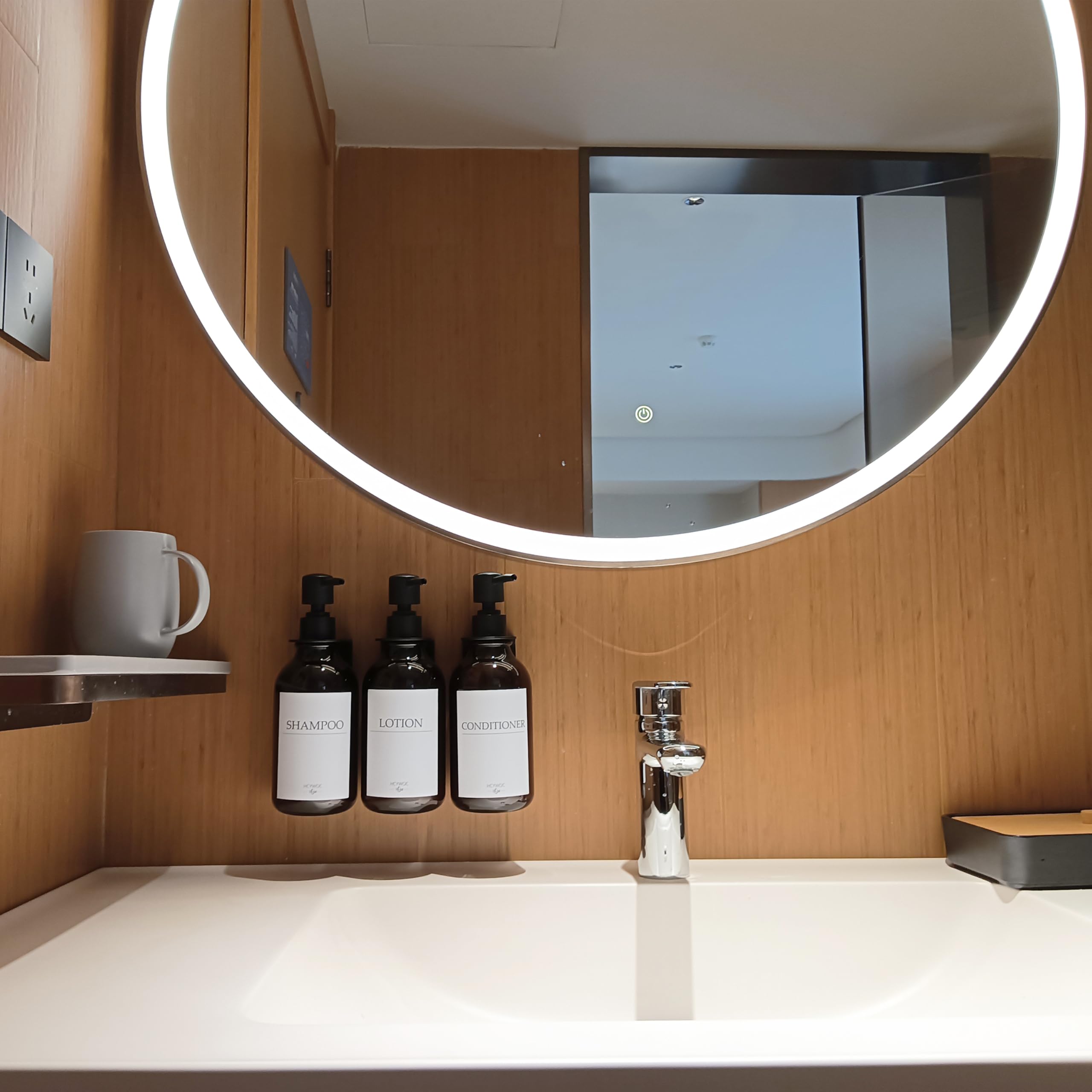 3 Pezzi Dispenser Sapone Bagno a Muro, 500ml Dispenser Sapone Senza Foratura, Con 16 Etichette Impermeabili, Per Bagno Cucina Shampoo Balsamo Bagnoschiuma - Ambra