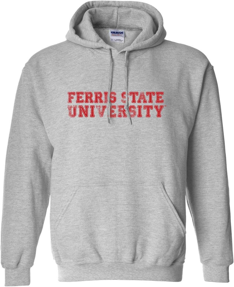CreateMyTee Ferris State University Text Distressed Unisex Hooded Sweatshirt - Ferris Bulldogs Apparel