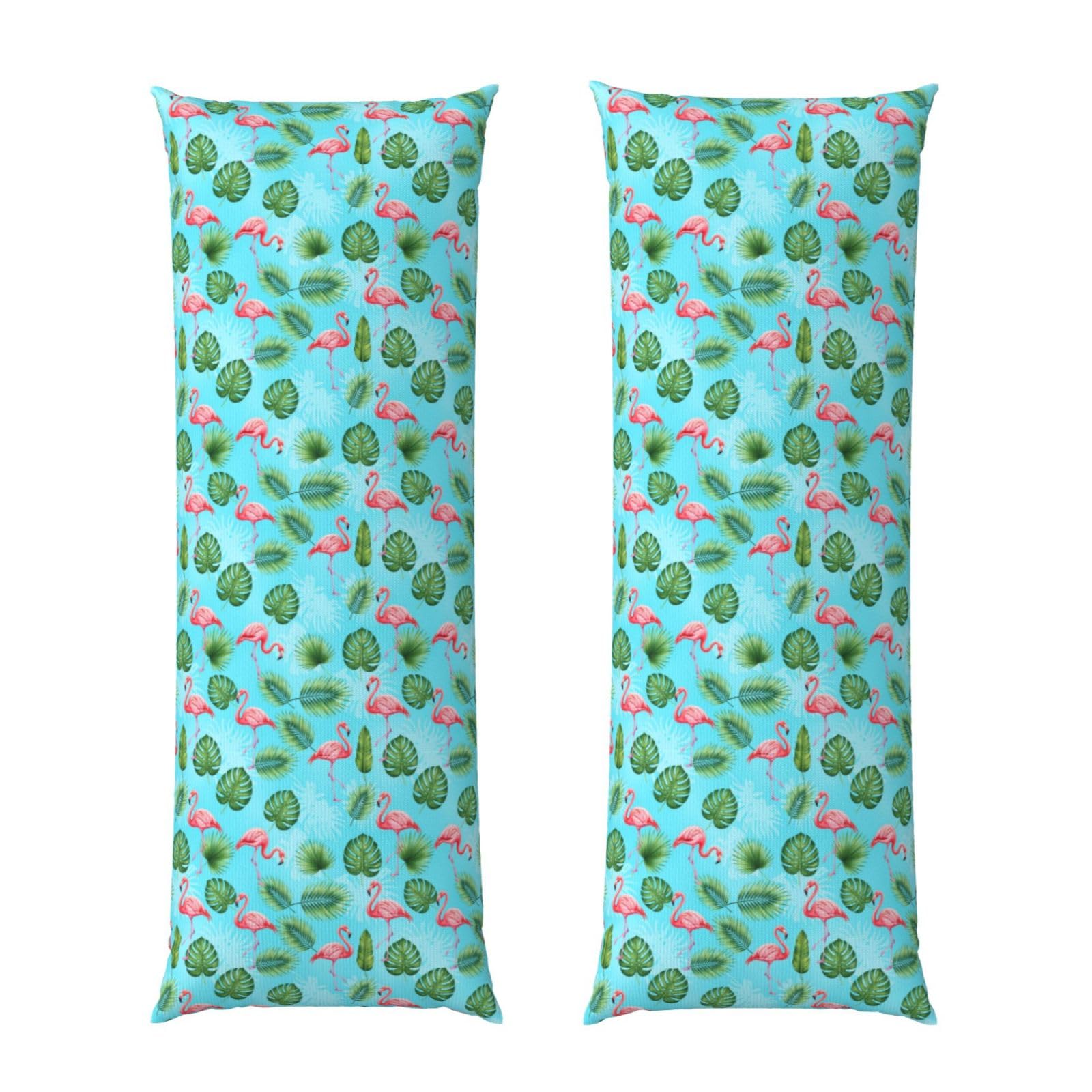 Body Pillow Cover 20x54 Inch, Mint Green Palm Banana Leaves Lovely Exotic Bird Pink Flamingo, Luxury Cozy Long Pillowcase with Zipper, Softffy Rectangular Case for Couch Bed Home Hotel
