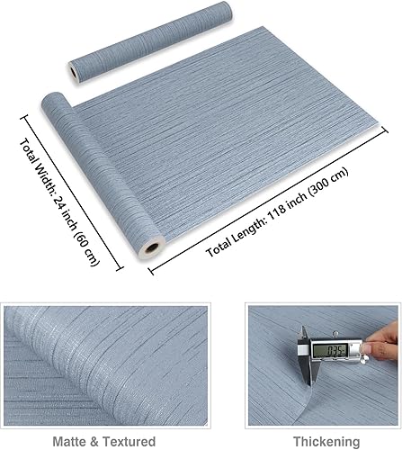 Miniatura 8 de CRE8TIVE Papel tapiz de 24 x 118 pulgadas de ancho, color azul claro, para despegar y pegar, papel tapiz texturizado de lino extraíble,