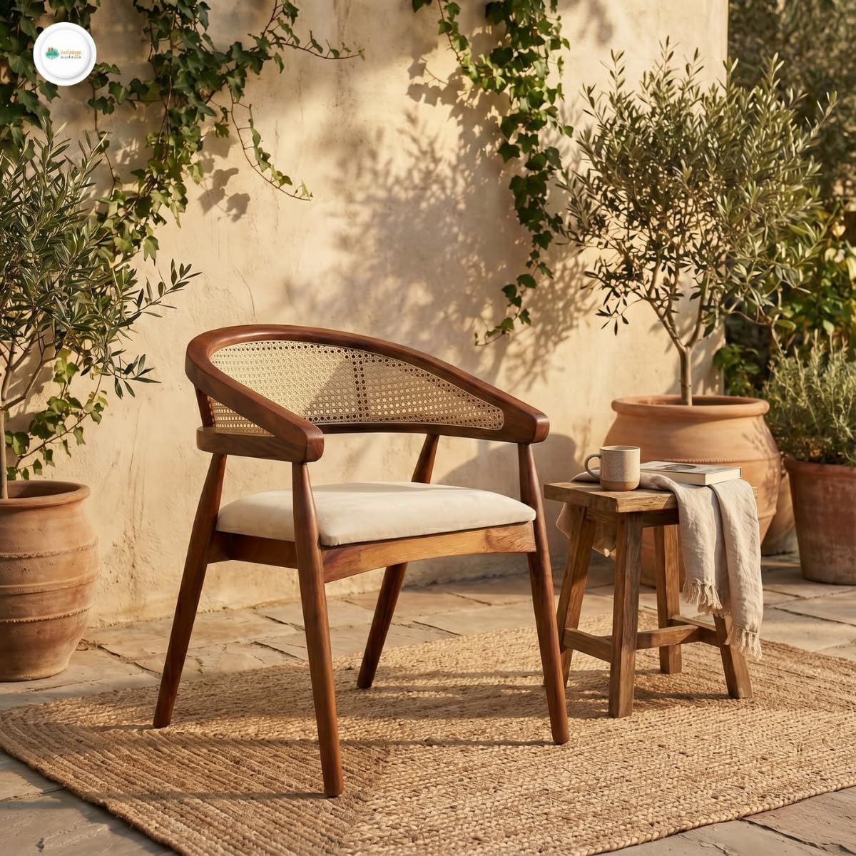 Creative Spaces Handcrafted Rattan Arm Chair | SHEESHAM Wood Chair for Living Room, Bedroom, Dining Room, Restaurant & Cafe Chair | Ultra Soft and Comfortable | Light Walnut Finish | Cafe Chair-image-10