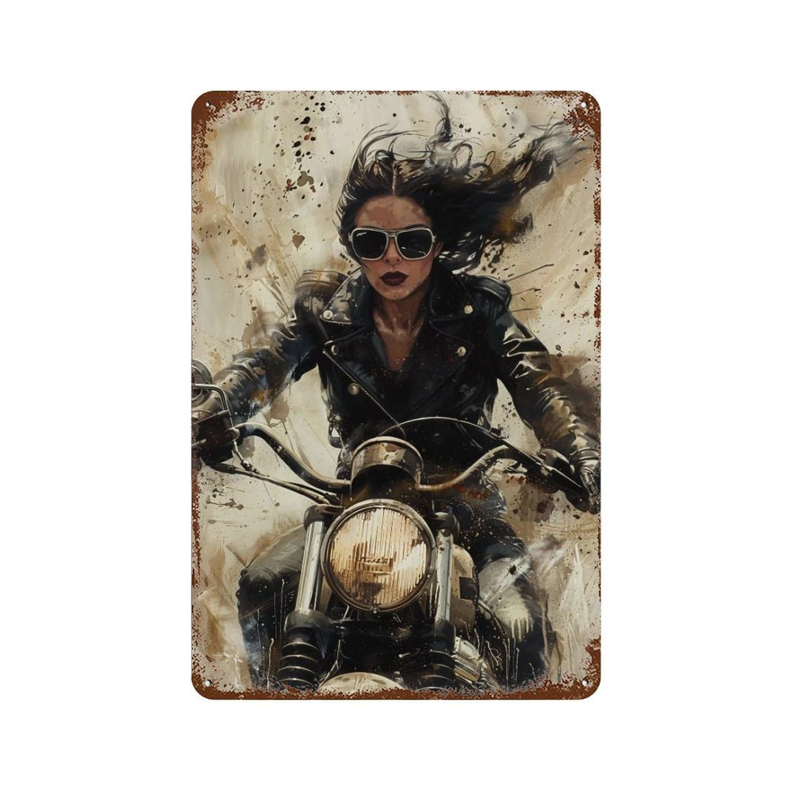 YHGERTKU Stylish Woman on Vintage Cruiser Motorcycle 02 Wall Art Retro Iron Vintage Metal Tin Sign Poster Modern Decor for Living Rooms Gift 30x20cm
