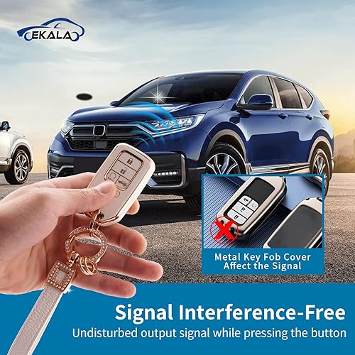 Miniatura 3 de EKALA Funda para llavero Honda con llavero de cuero, color blanco, compatible con Accord Civic CR-V Odyssey Pilot, Blanco