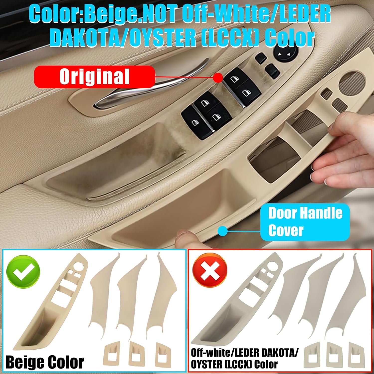 Jaronx Compatible with BMW Door Handle Covers Snap-on/Sticky-on 5 Series 520 525 528 530 535 F10/F11 2010-2016,7PCS Driver Side Window Switch Panel+Passenger Door Handle+Window Switch Covers (Beige)