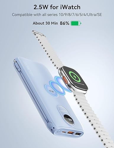 Miniatura 6 de Portable Charger, 10000mAh 22.5W Fast Charging Power Bank with Built in Cable & Wall Plug, Travel Essential Battery Pack with LED Display, External