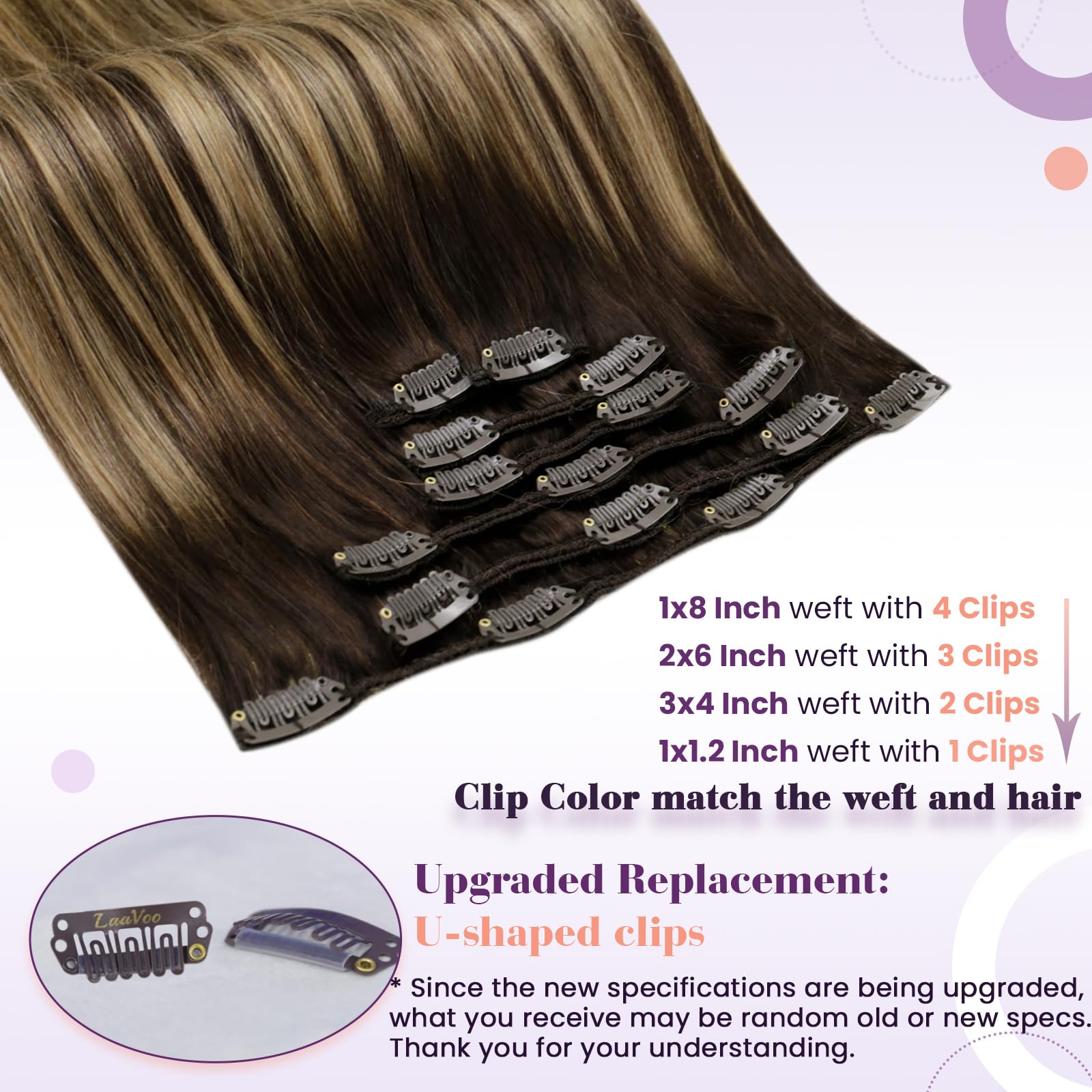 LaaVoo Clip in Hair Extensions Real Human Hair Dark Barown Hair Extensions Clip in 20 Inch 150g 7pcs Full Head Straight Balayage Mix Blonde Remy Hair Double Weft #4/27/4 - Image 3