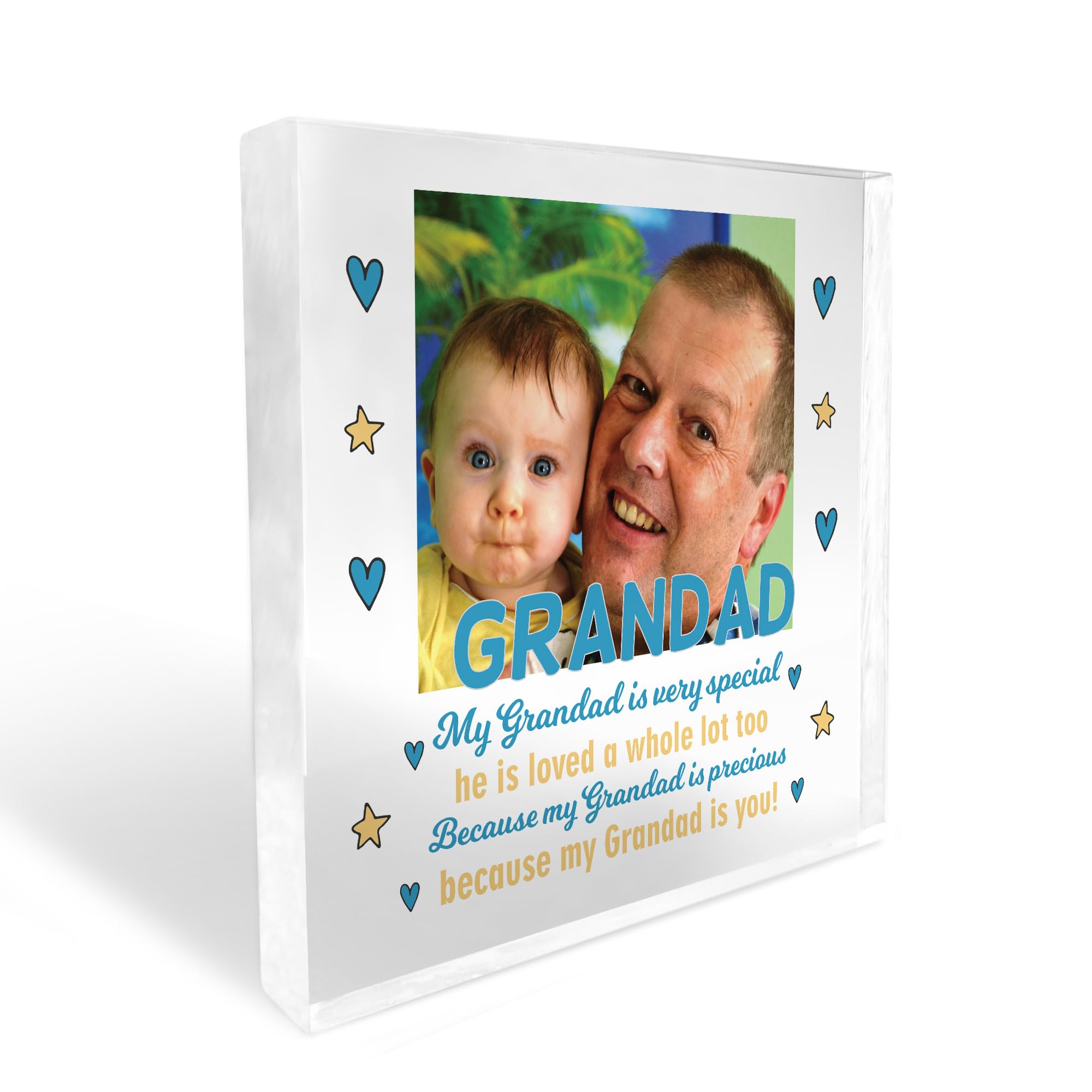 RED OCEAN Personalised Grandad Gifts For Christmas Birthday Photo Block Grandad Grandpa Gift From Granddaughter Grandson Keepsake