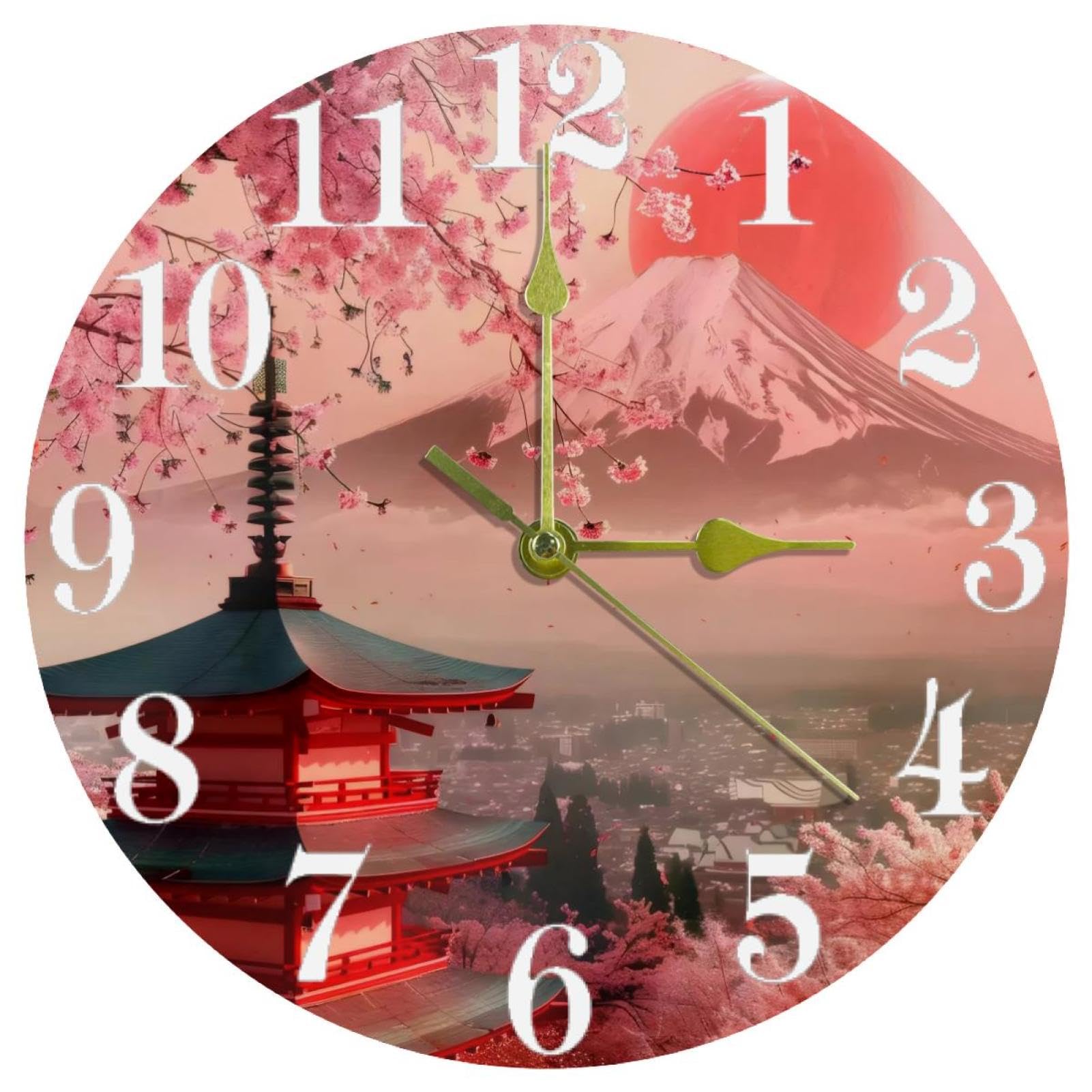 Horloge murale japonaise fleurs de cerisier pendule ronde à quartz fonctionne à piles