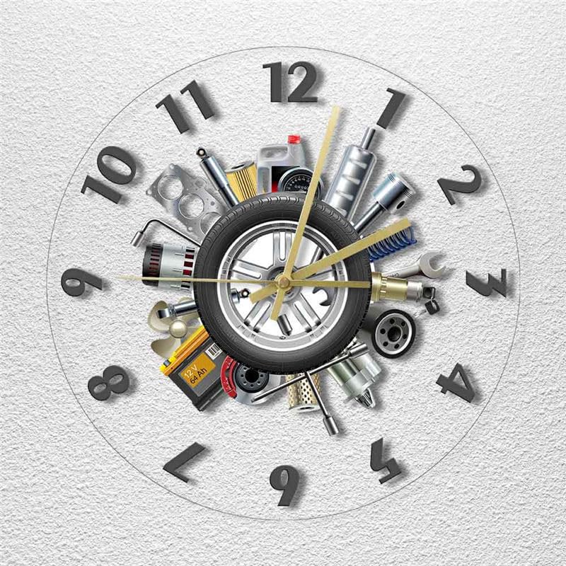 QianZhou-Uk Car Repair Tools Wall Clock, Garage Clock Auto Repair Shop Decorations LED Lights Clear Acrylic, Auto Repairman Gifts Gifts Men Gifts (led)
