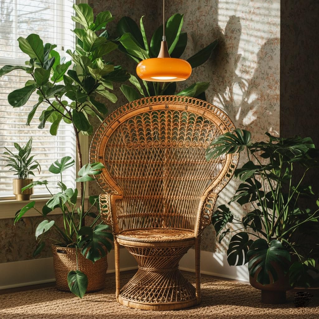 Pendelleuchte Orange Glas Vintage, Hängelampe Flach Rund Mid Century Kronleuchter für Küche Schlafzimmer Esszimmer