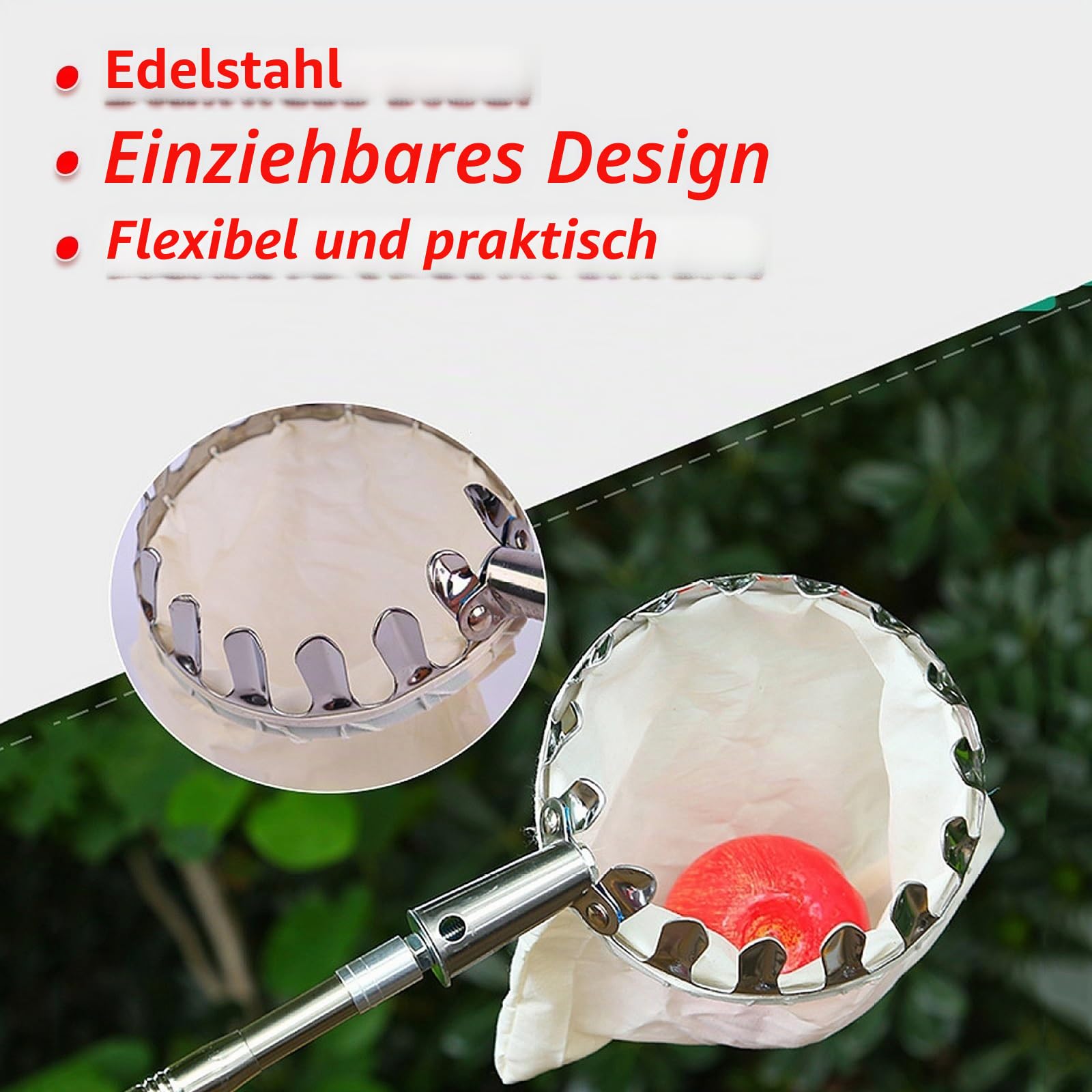 Obstpflücker mit teleskopstange 2-7M Kirschenpflücker Pflaumenpflücker Obstpflückstange für Früchte von Hochgelegenen Orten Pflücken | A,7m(23ft)