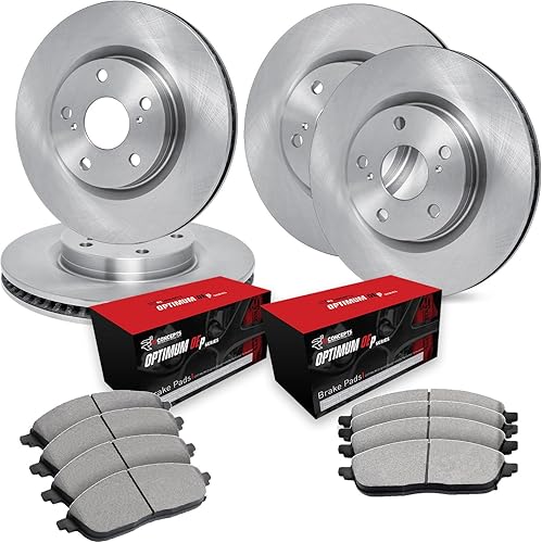 R1 Concepts Kit de frenos y rotores traseros delanteros | Pastillas de freno delanteras y traseras| Rotores y pastillas de freno | Pastillas y