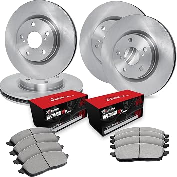 R1 Concepts Front and Rear Brake Kit Fits 1987-1988 Chrysler Daytona, Dodge Daytona| Optimum Oep Brake Pads and Blank Brake Rotors| 10.2" Front & 10.8" Rear