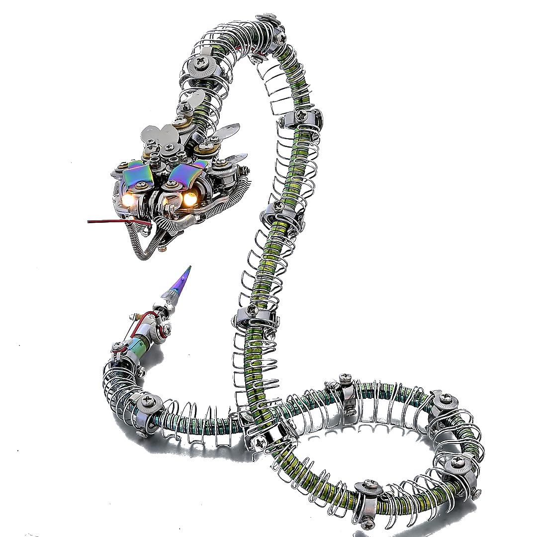 3D Metal Puzzle Green Snake Model Kit, 500PCS 3D DIY Mechanical Skeleton Assembly Puzzle for Adults, Desk Creative Decorations Gift