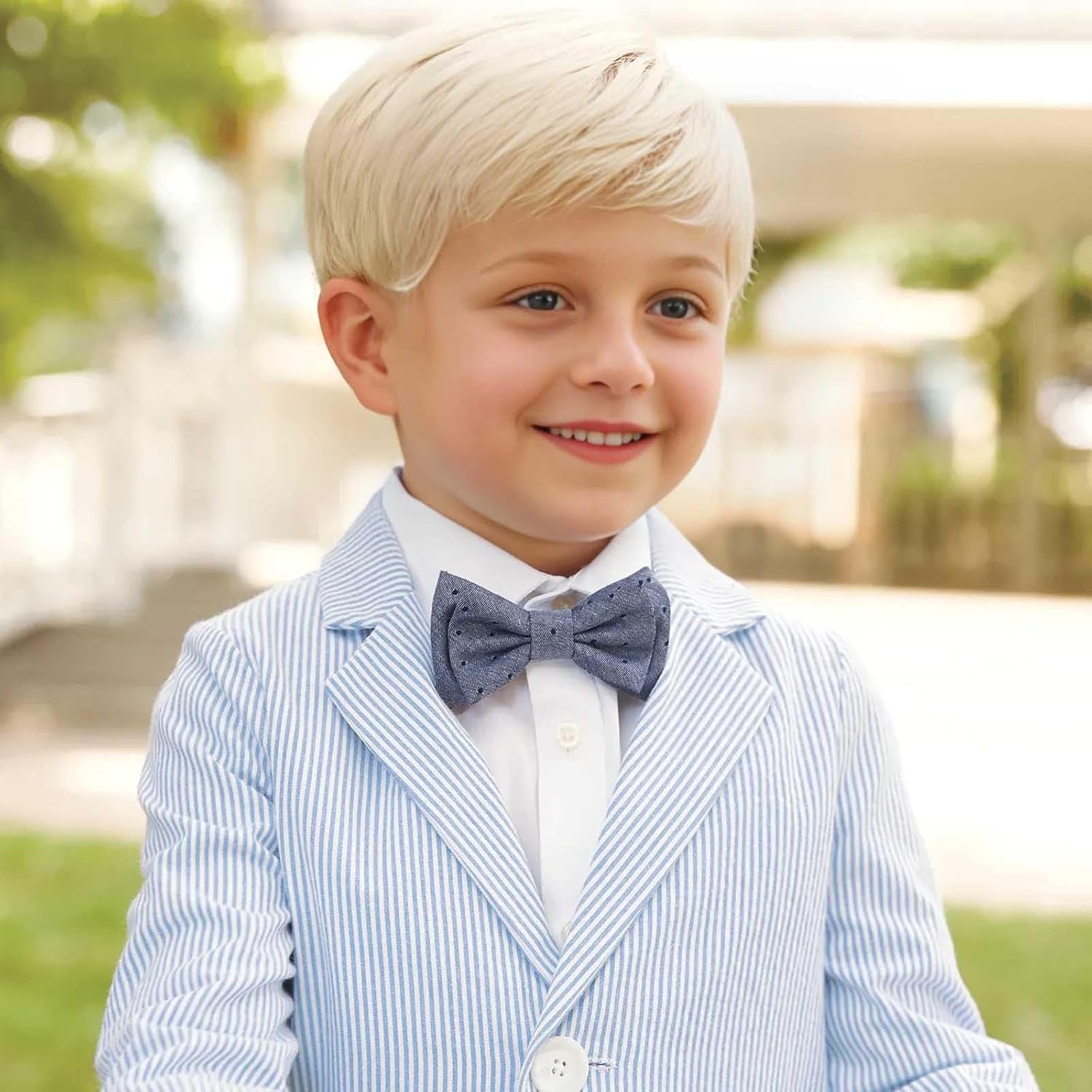 Boys Seersucker Suit 2 Piece Tuxedo for Boys Striped Blazer Pants Boys Summer Beach Wedding Suit (Light Blue,10 Years)