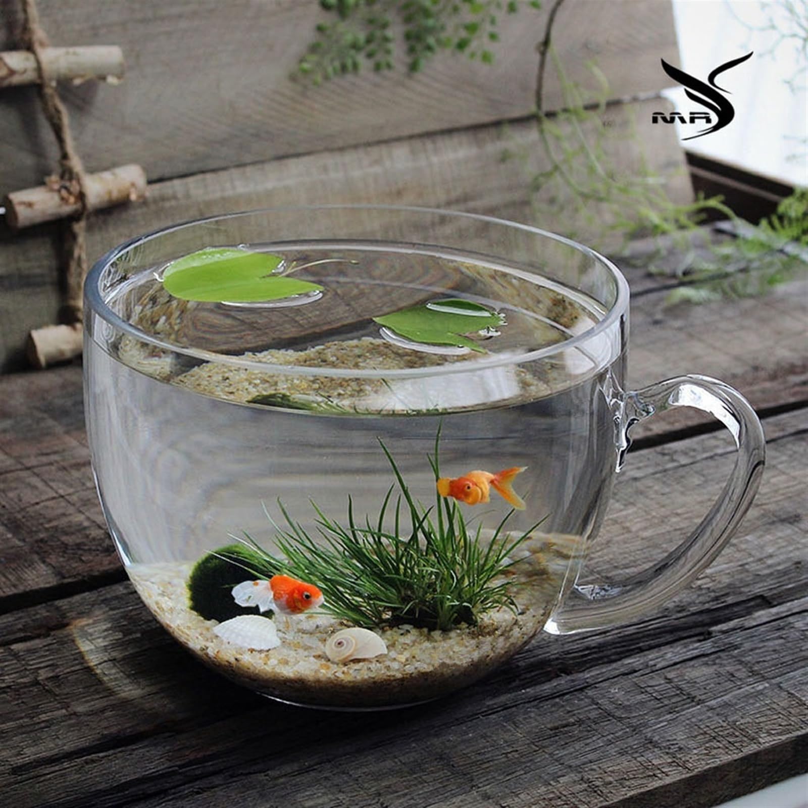 Acuario Pecera en Forma de tazón Grande con asa, Tanque de Acuario de Vidrio, Mesa Transparente Engrosada, pecera, Tanque ecológico, Adornos de Mesa Peces Acuario