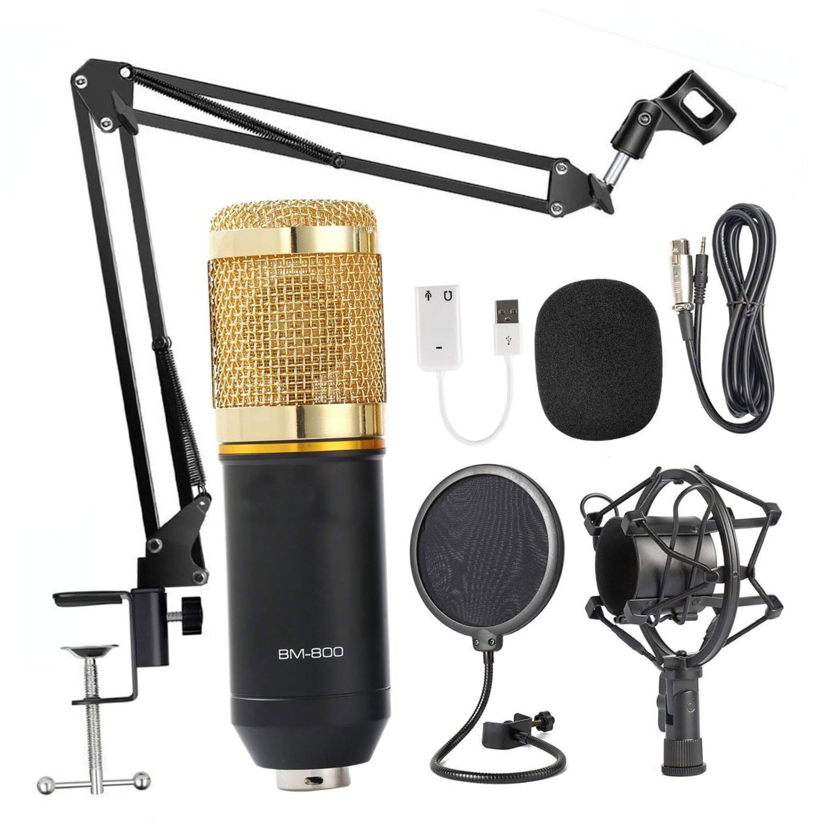 Yardwe Negro Micrófono de Condensador con Soporte Bm-800 para Radiodifusión
