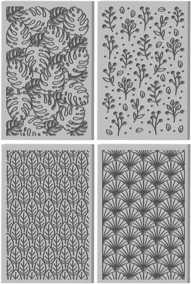 CHGCRAFT 4 Sheets Artistic Palm Leaves Clay Texture Mat Seamless Pattern Polymer Clay Texture Sheets DIY Tools for Pottery Earring Jewelry Making Stamp Engraving Machines, 4x2.6inch