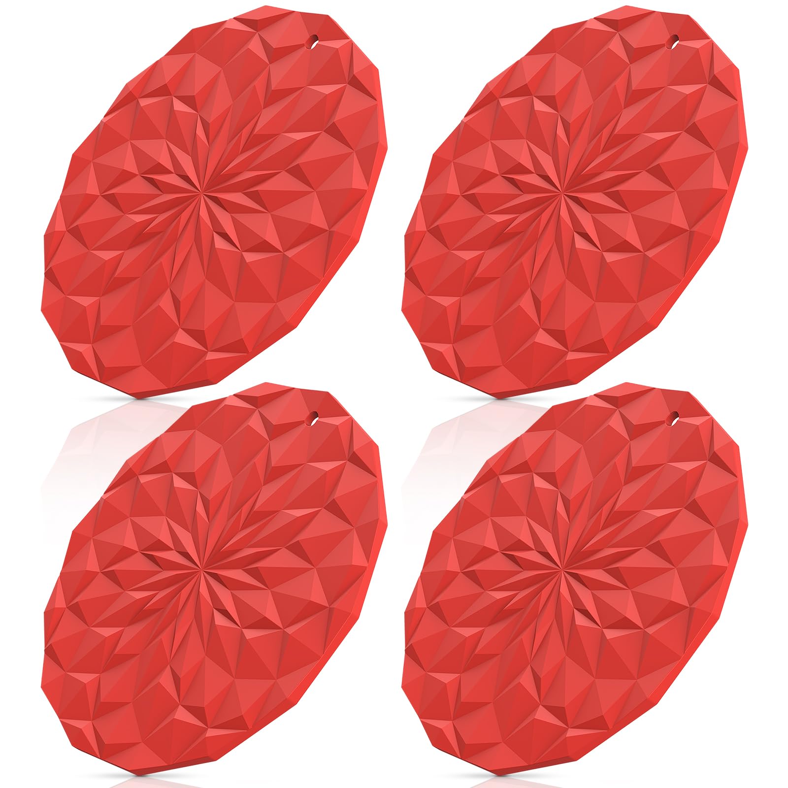 STLIAN Silicone Trivet Mats - 4 Pack Pot Holders - 18.8cm Thickened Hot Pads for Hot pots, Pans and Dishes, Heat Resistant Silicone Trivet for Table and Counter Top Red