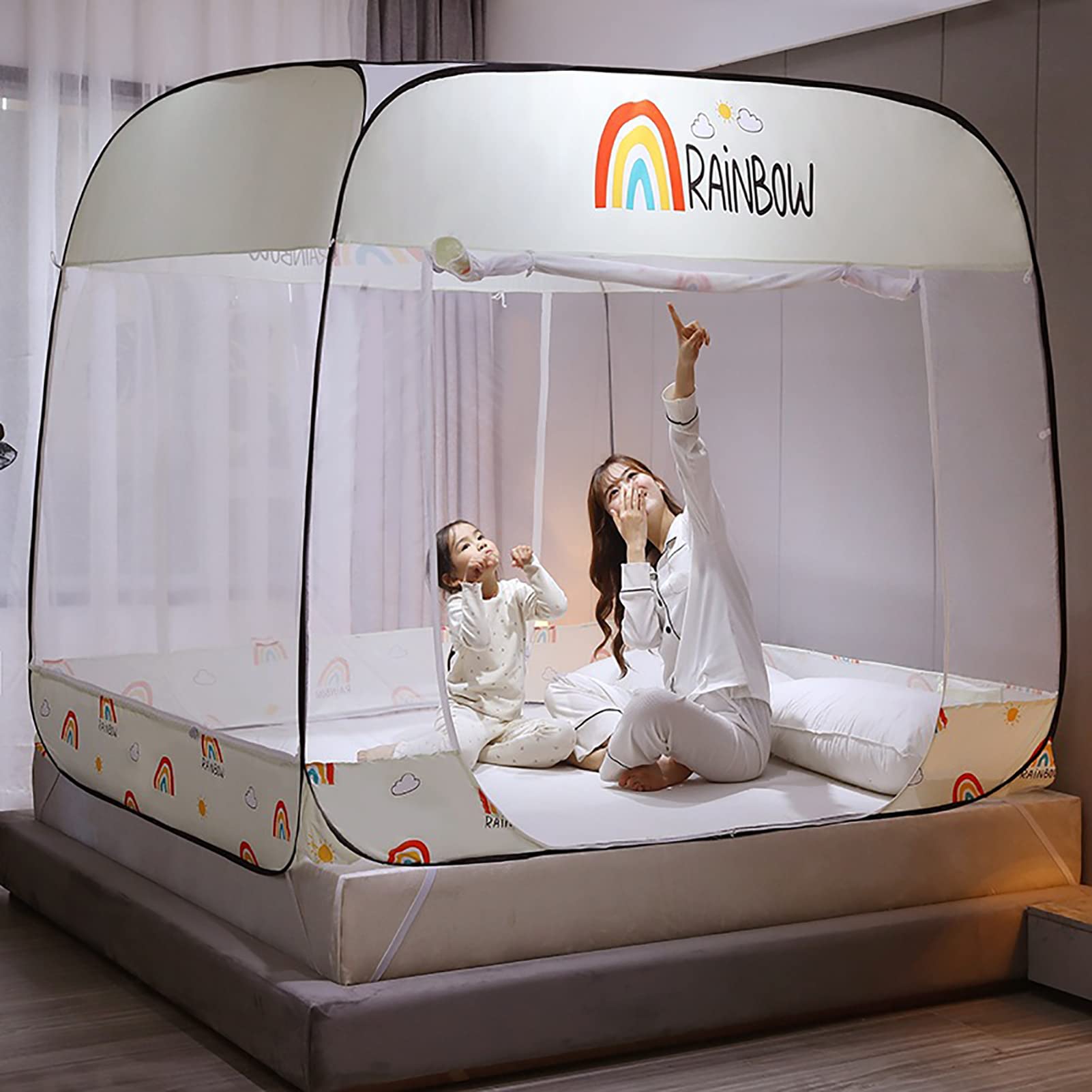Moustiquaire De Lit Pliable Pop-up 3 Portes - 180x200 Cm, Grise, Anti-moustiques, Pour Voyage Et Camping