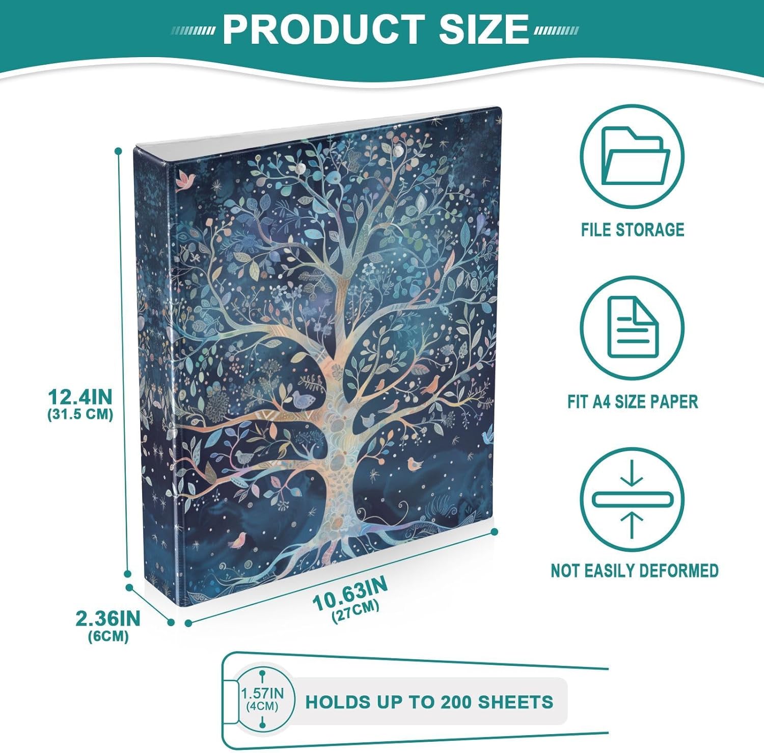 Tree of Life 1.5 Inch 3 Round Ring Binders with Pocket Clip, Holds 200 Sheets Documents for Office Classroom Student Organization Hard d Ring Binders with Printed