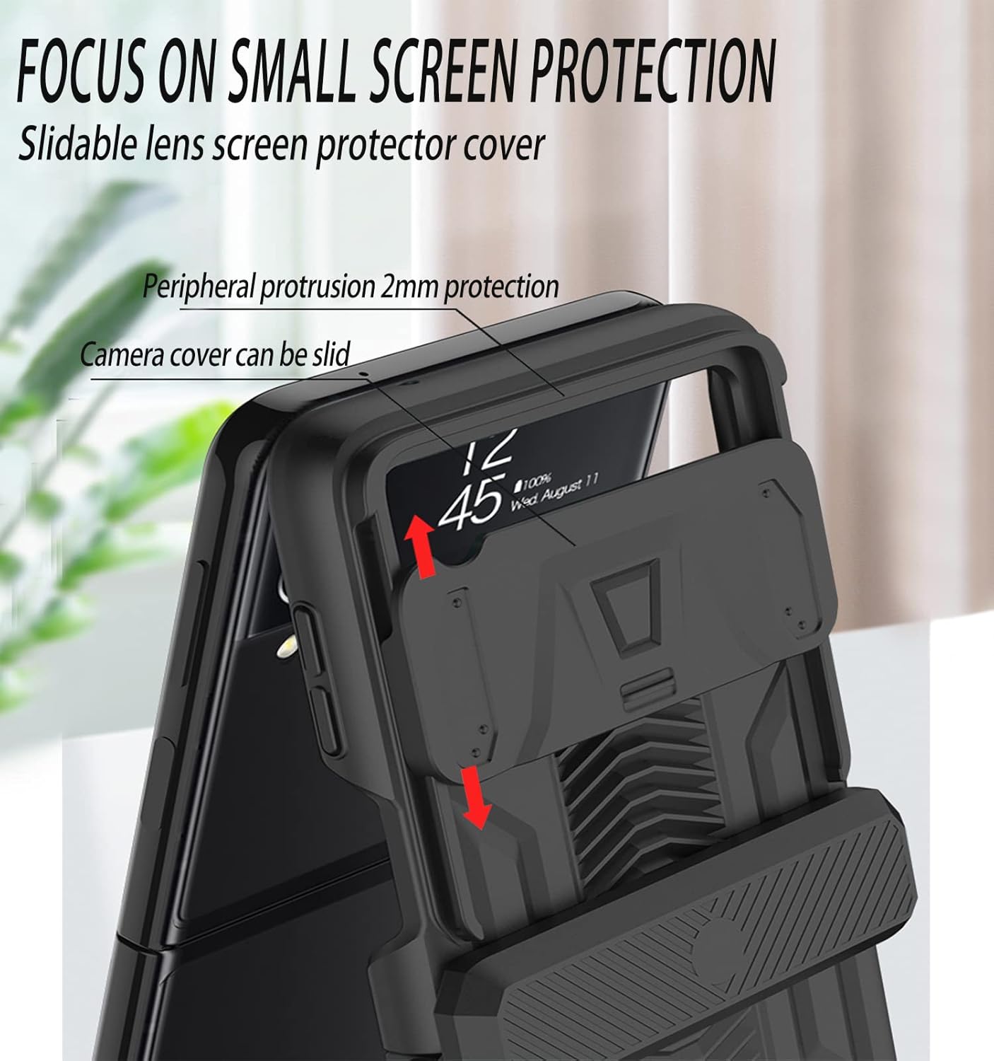 for Samsung Galaxy Z Flip 3 Case with Hinge Protection Device and Sliding Camera Protection Cover,Military-Grade Armor Protection Case for Samsung Z Flip 3 5G (Black)