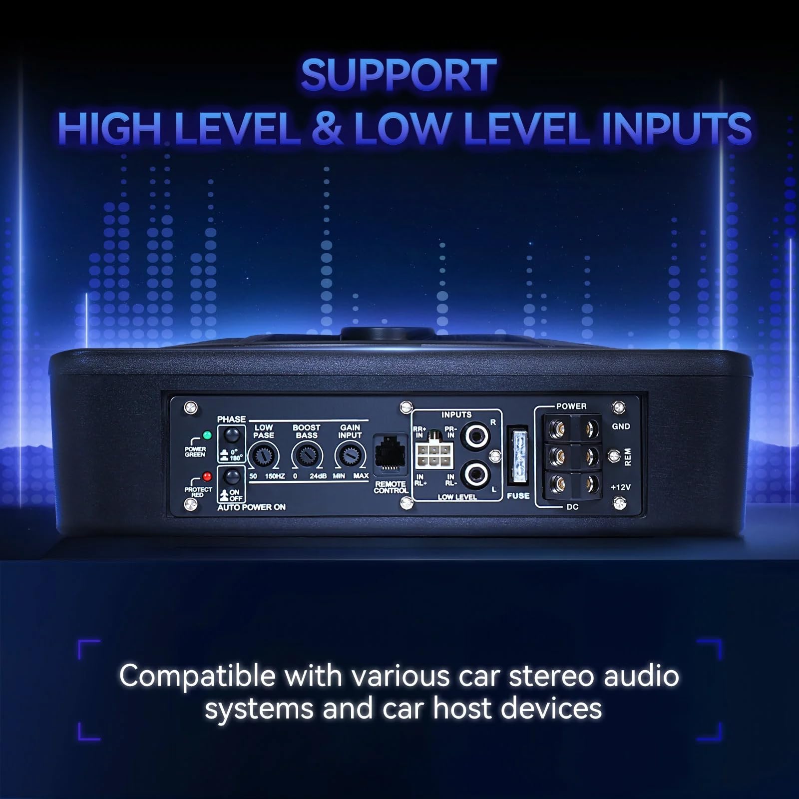Topteng 10" 12V Slim Under Seat Powered Car Subwoofer with 1200W Max Power, Built-in Amplifier, App Control And Dynamic RGB Light, 4Ω 90dB Hi/Lo Input Bass Speaker Adatto per Car Truck SUV MPV