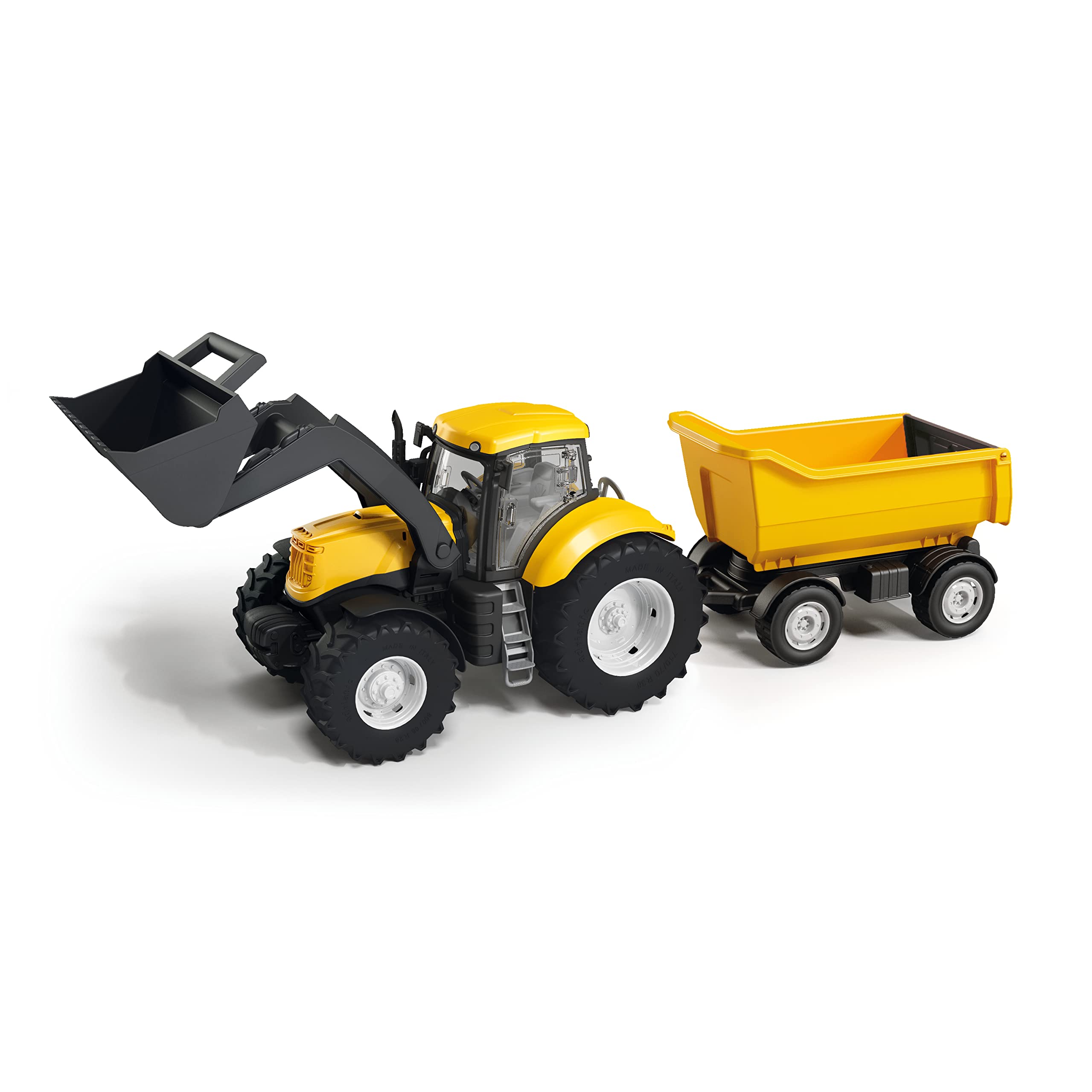 Adriatic Yellow tractor with bucket & tipper trailer (70 cm) Premium Fram construction vehicle toy Truck Made in Italy