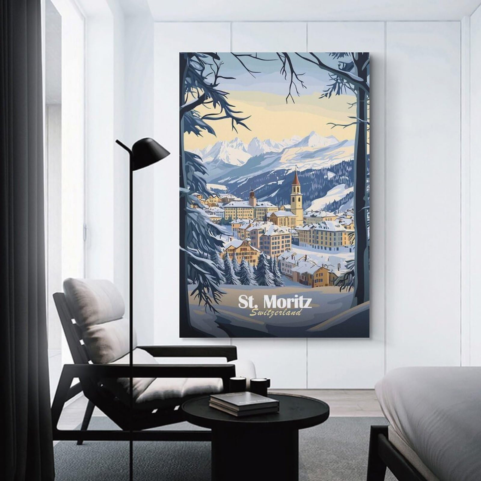 Junmoney St. Moritz Winter Landscape Canvas Wall Art 20x30inch(50x75cm), for Wall Displays, Bedrooms Or Room Updates, Ideal for Building A Coordinated Art Wall