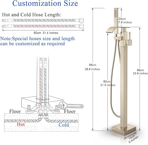 Miniatura 24 de Senlesen Grifo de bañera independiente cromado para baño, grifo de ducha de bañera montado en el piso con rociador de mano Cromo,Negro -,Oro