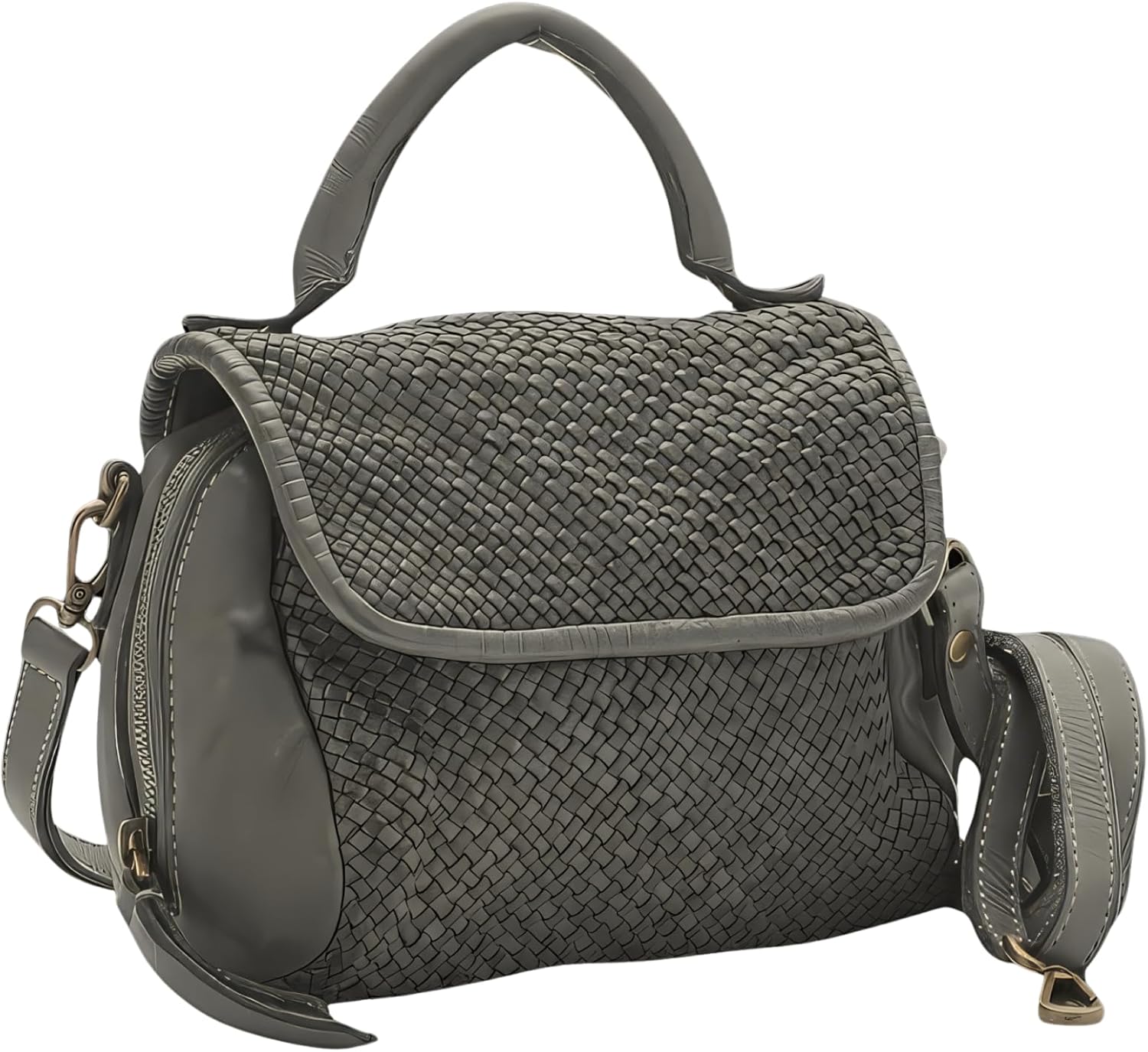 Italian Top Handle Genuine Leather Small Crossbody Bag for Women - Handcrafted Calfskin Italian Leather Purses