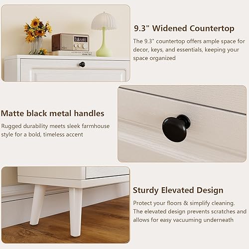 Miniatura 5 de Zapatero de 31.5 pulgadas de ancho, zapatero de madera oculto con 2 cajones abatibles, gabinete de almacenamiento de zapatos estrecho independiente