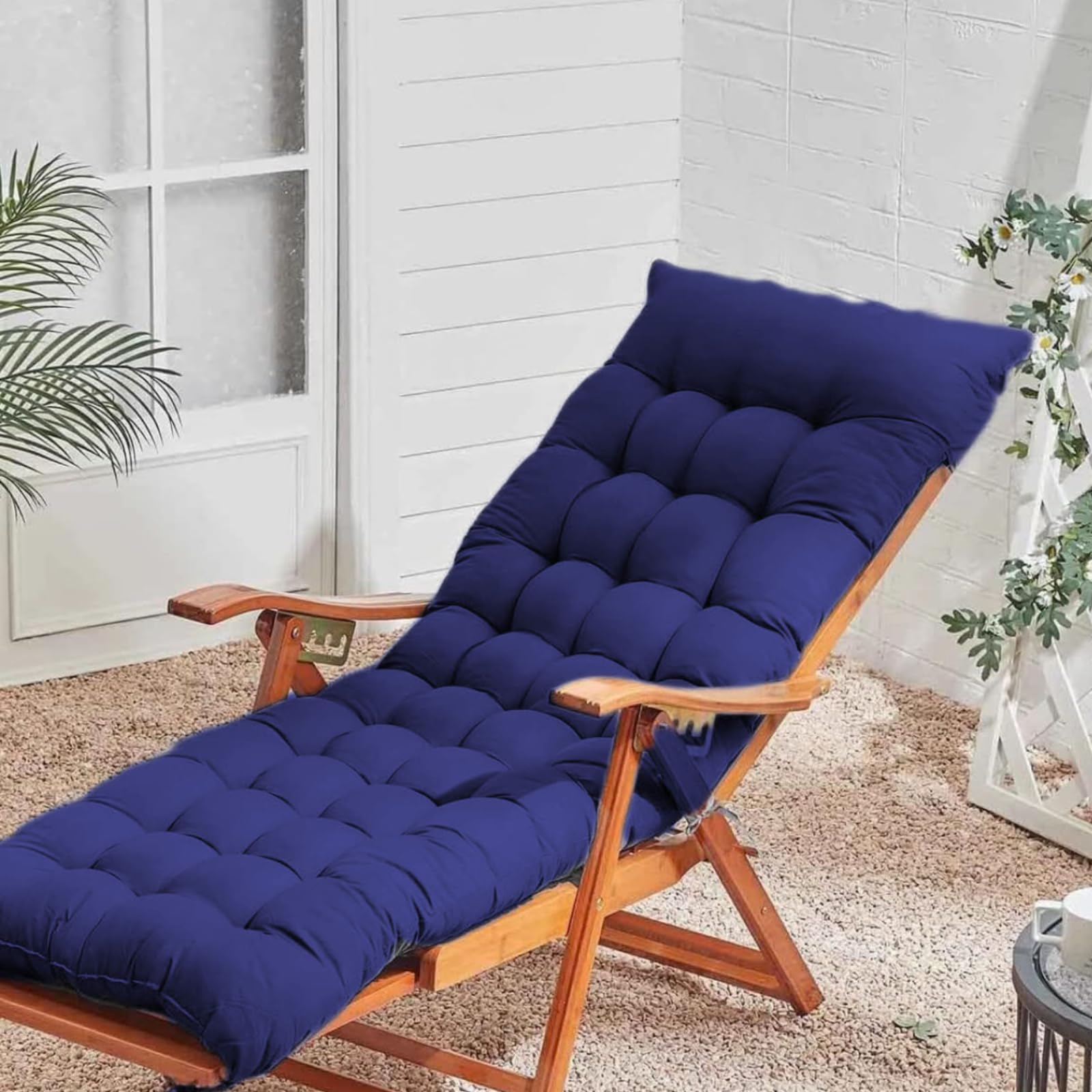 KYMMPL Elegant Design Sun Lounger Cushion Comfortable & Soft Durable Fabric Chair Pads for Indoor & Outdoor Light Weight Portable Sunlounger Cushion Only for All Season (Navy Blue,160 * 50)